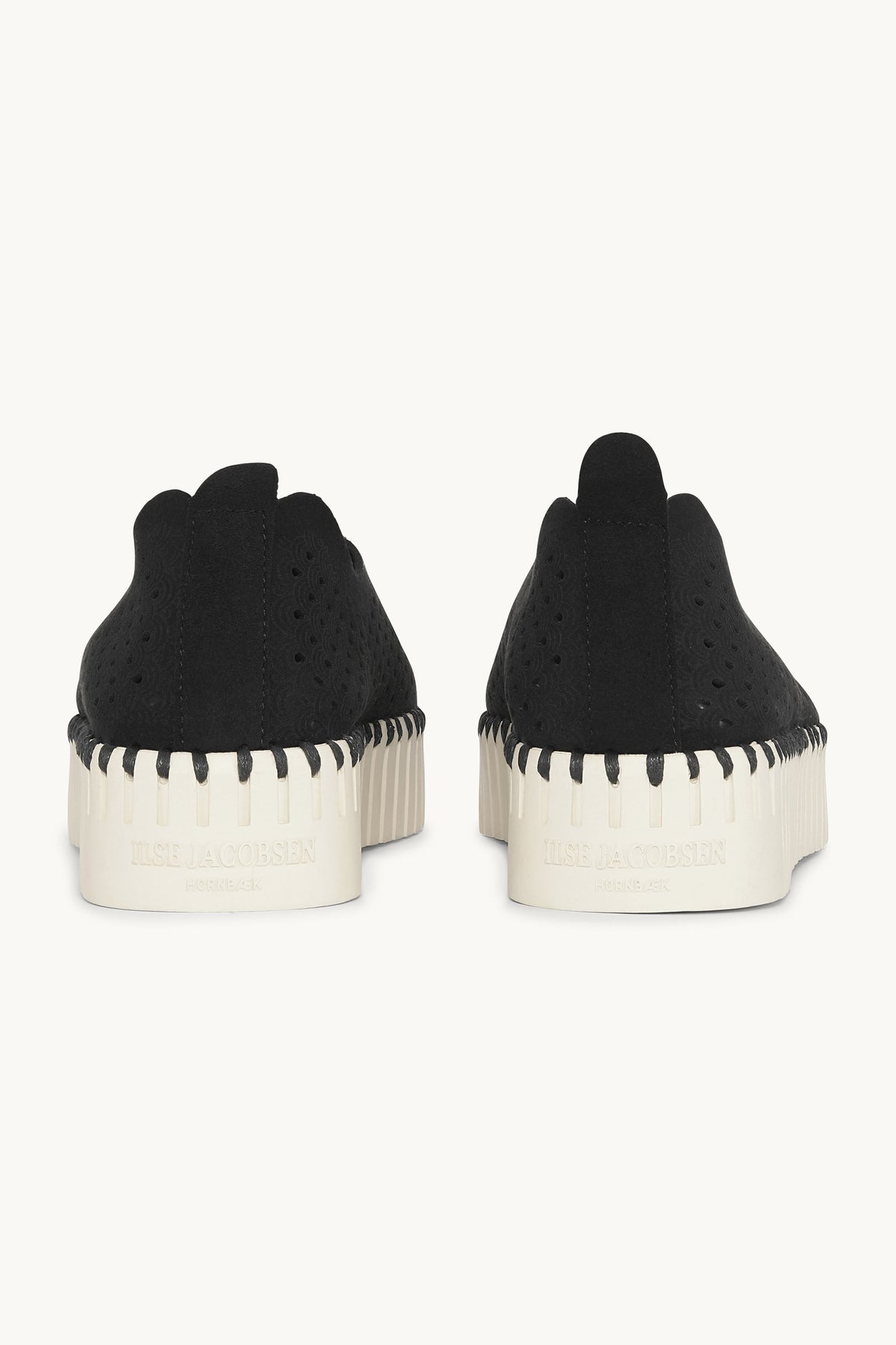 Laser-cut Slip-on Shoes on Platform Sole - Black