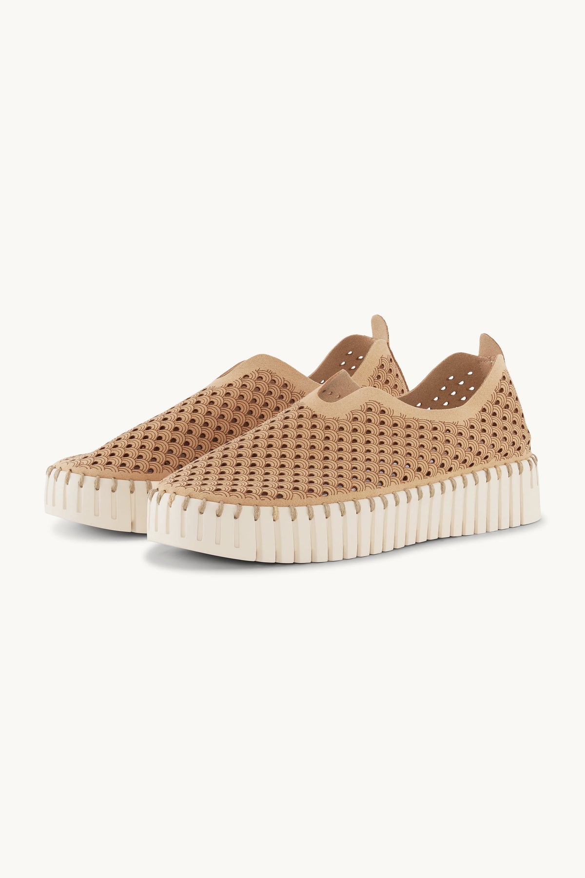 Laser-cut Slip-on Shoes on Platform Sole - Latte