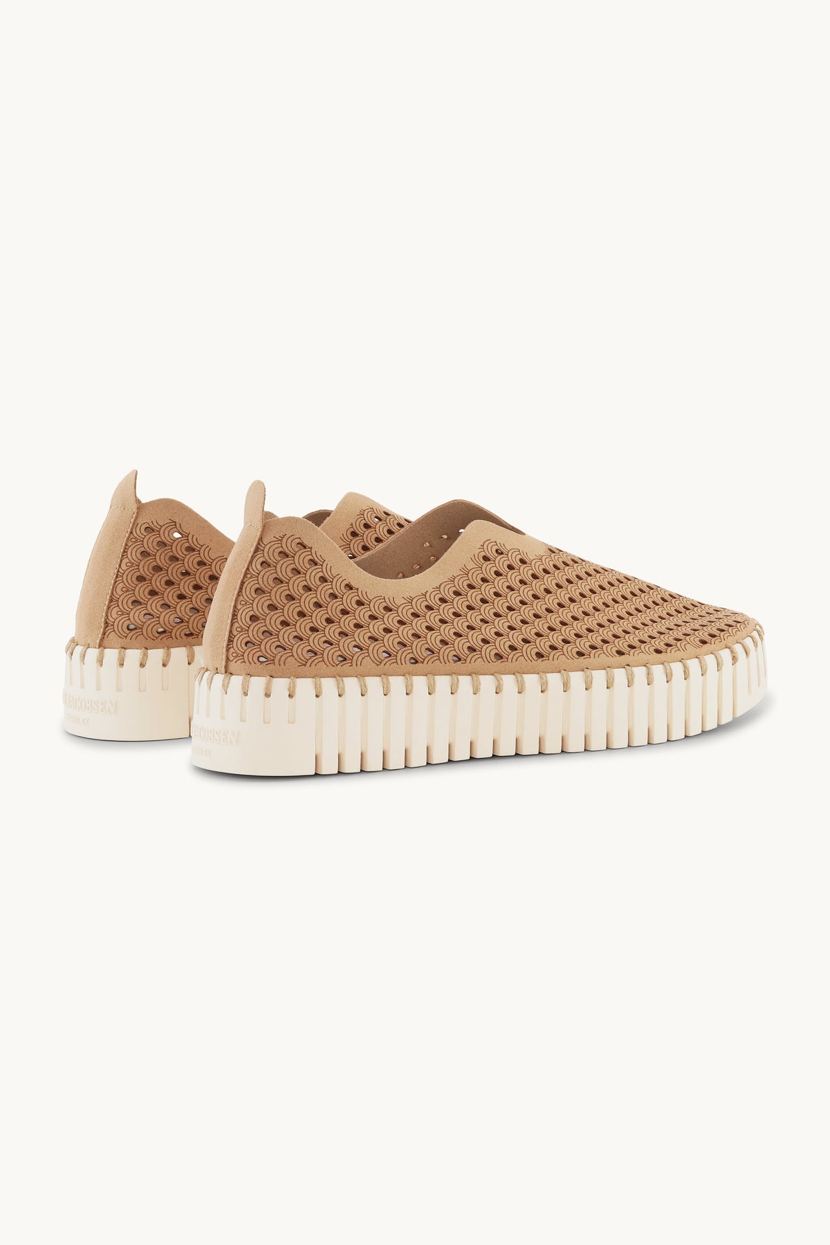 Laser-cut Slip-on Shoes on Platform Sole - Latte