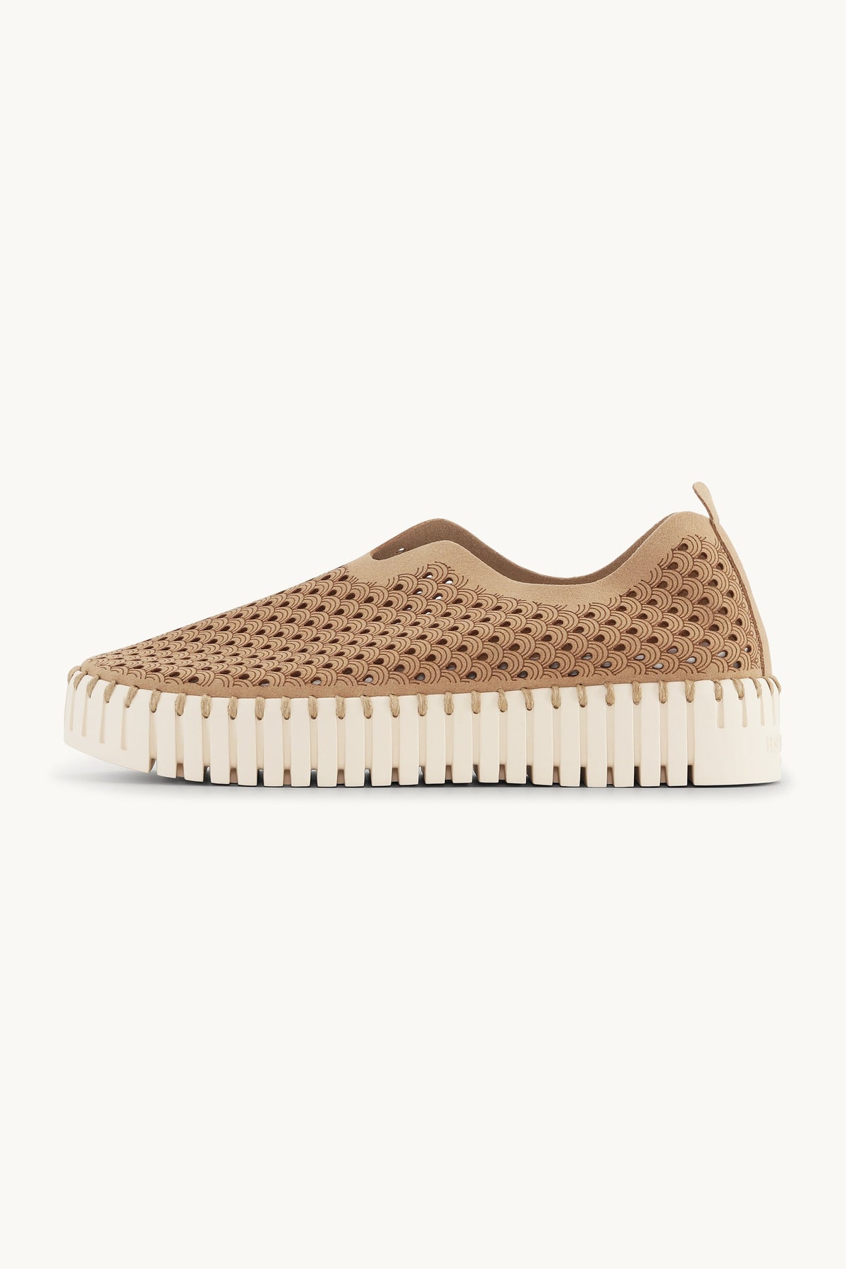 Laser-cut Slip-on Shoes on Platform Sole - Latte