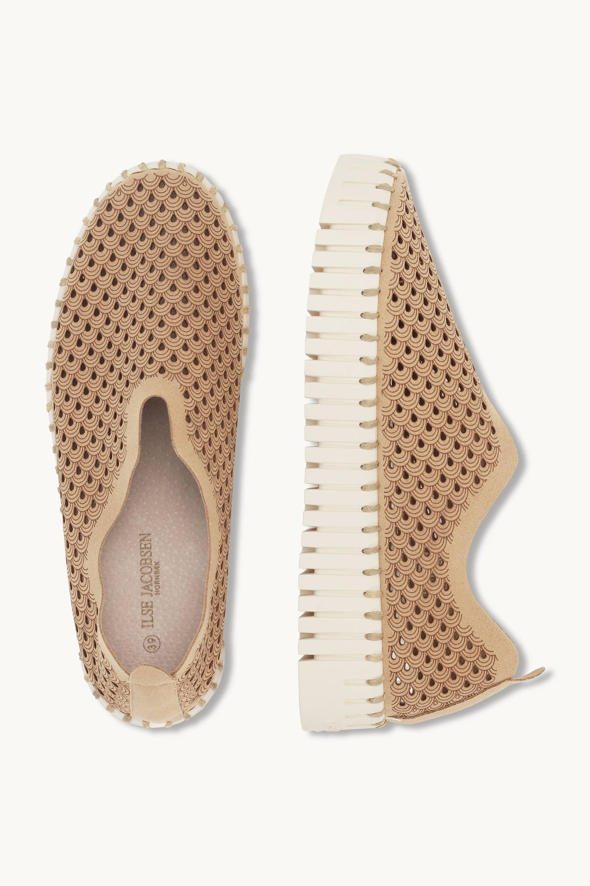 Laser-cut Slip-on Shoes on Platform Sole - Latte
