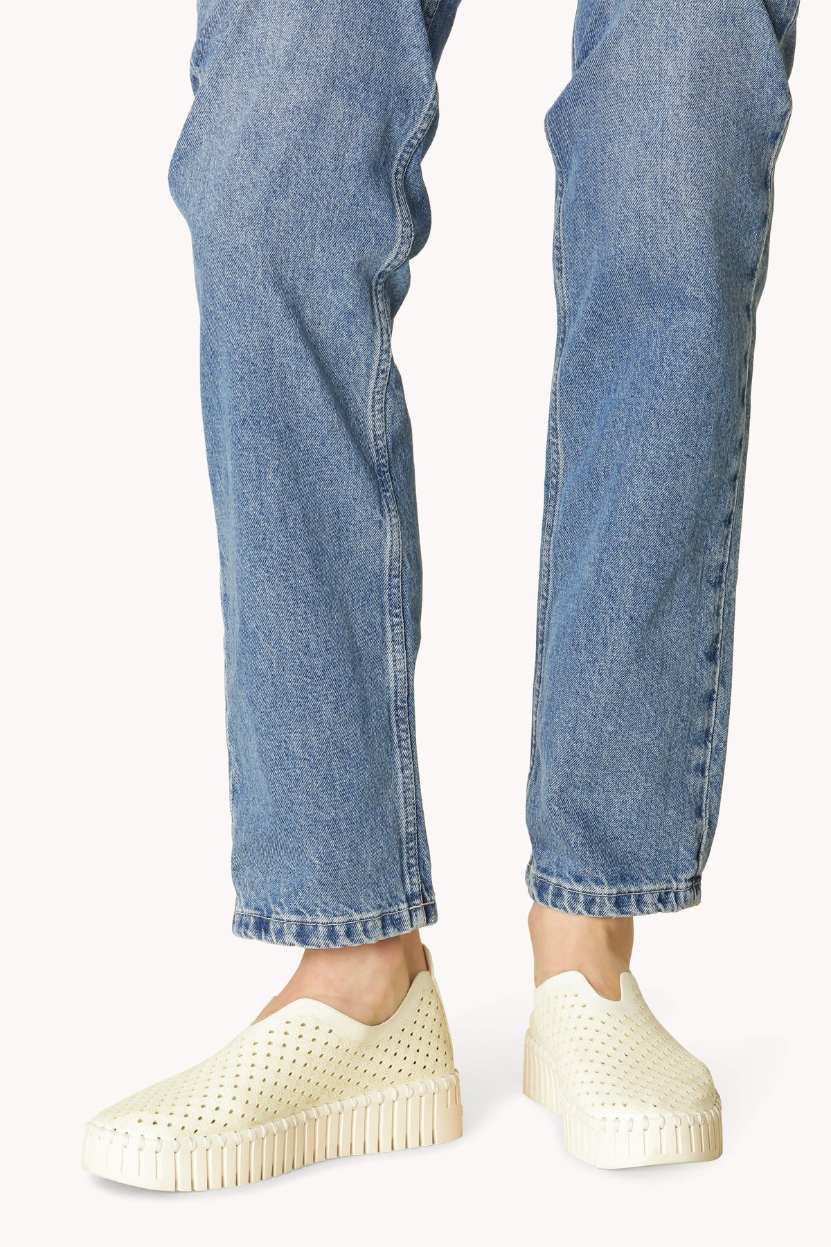 Laser-cut Slip-on Shoes on Platform Sole - Milk Creme