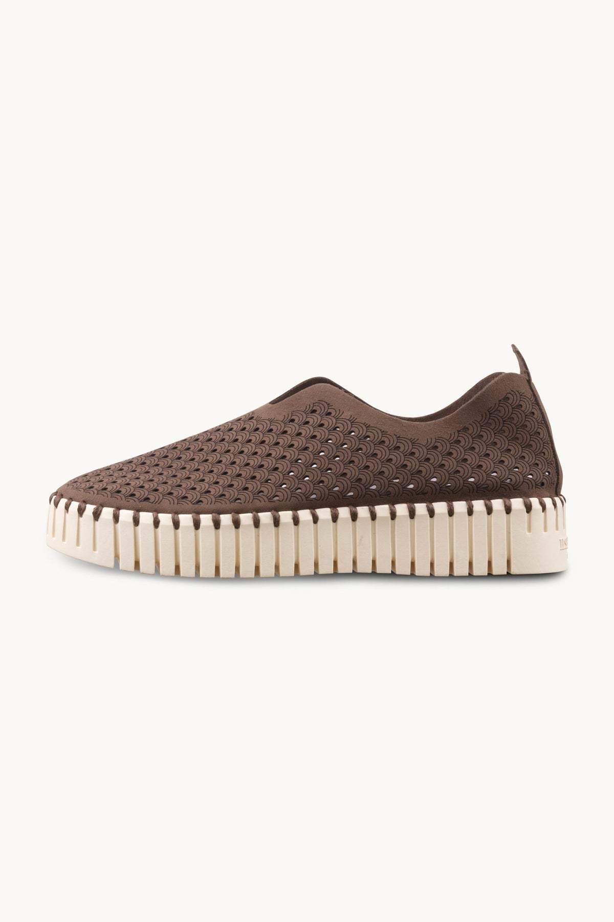 Laser-cut Slip-on Shoes on Platform Sole - Brown Pearled Ivory