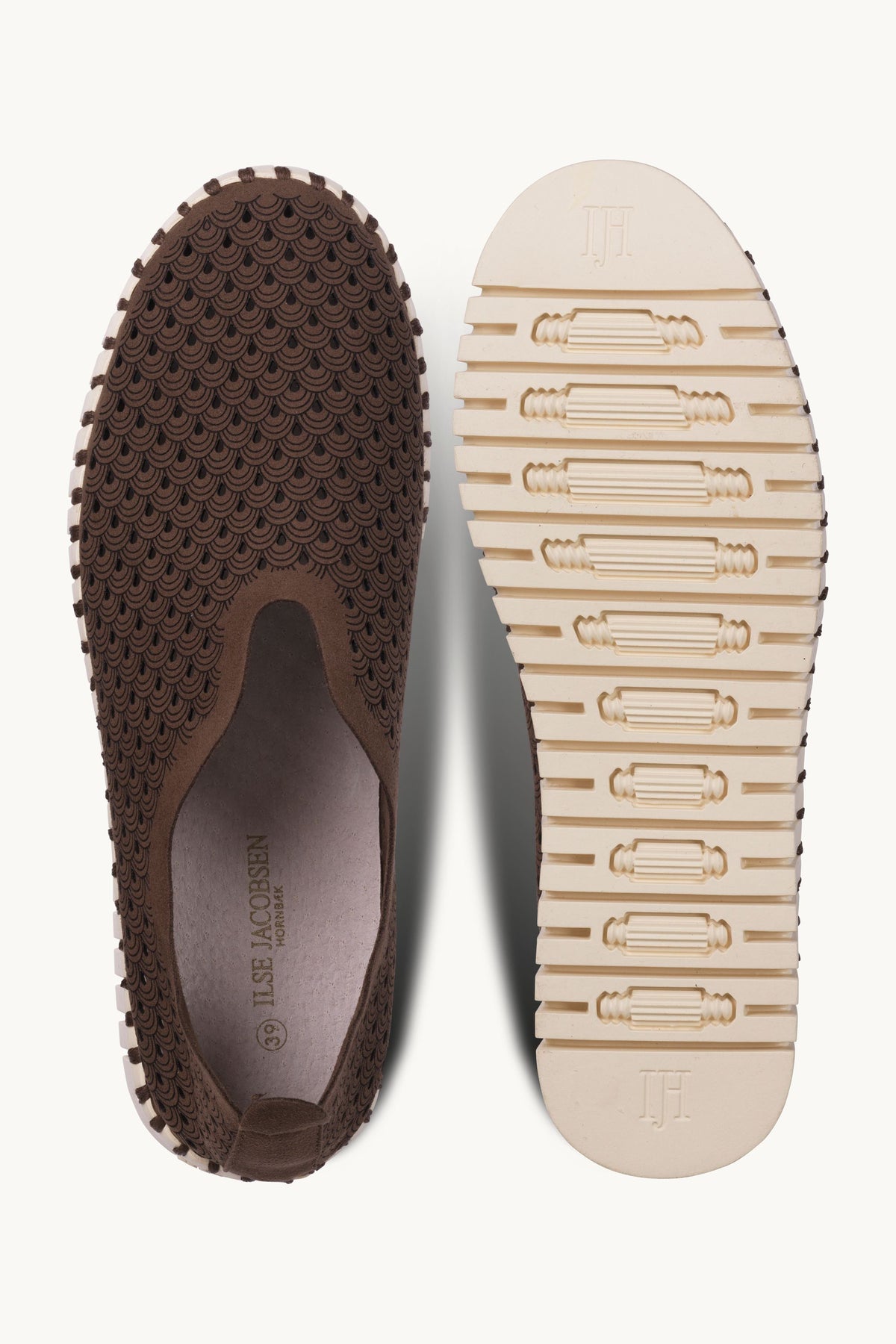 Laser-cut Slip-on Shoes on Platform Sole - Brown Pearled Ivory