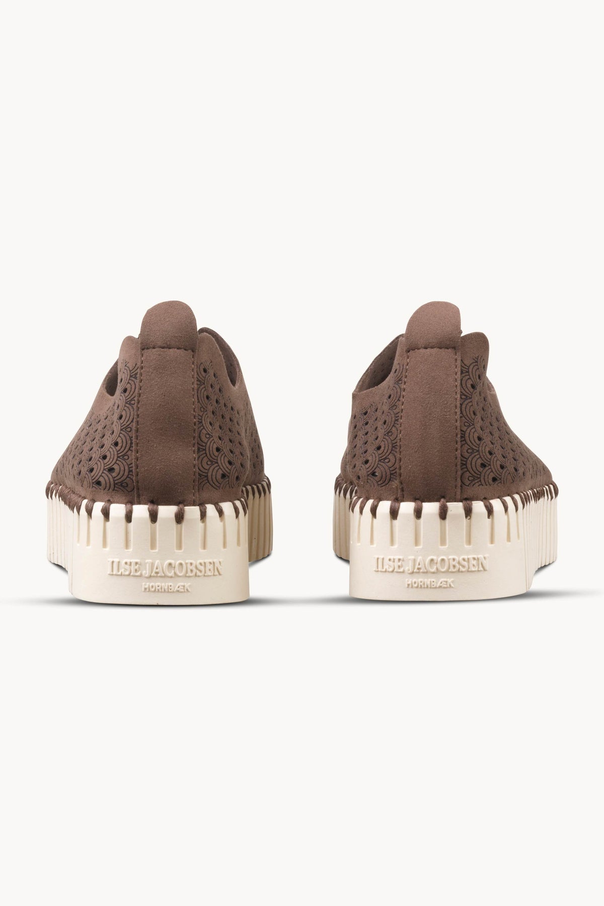 Laser-cut Slip-on Shoes on Platform Sole - Brown Pearled Ivory