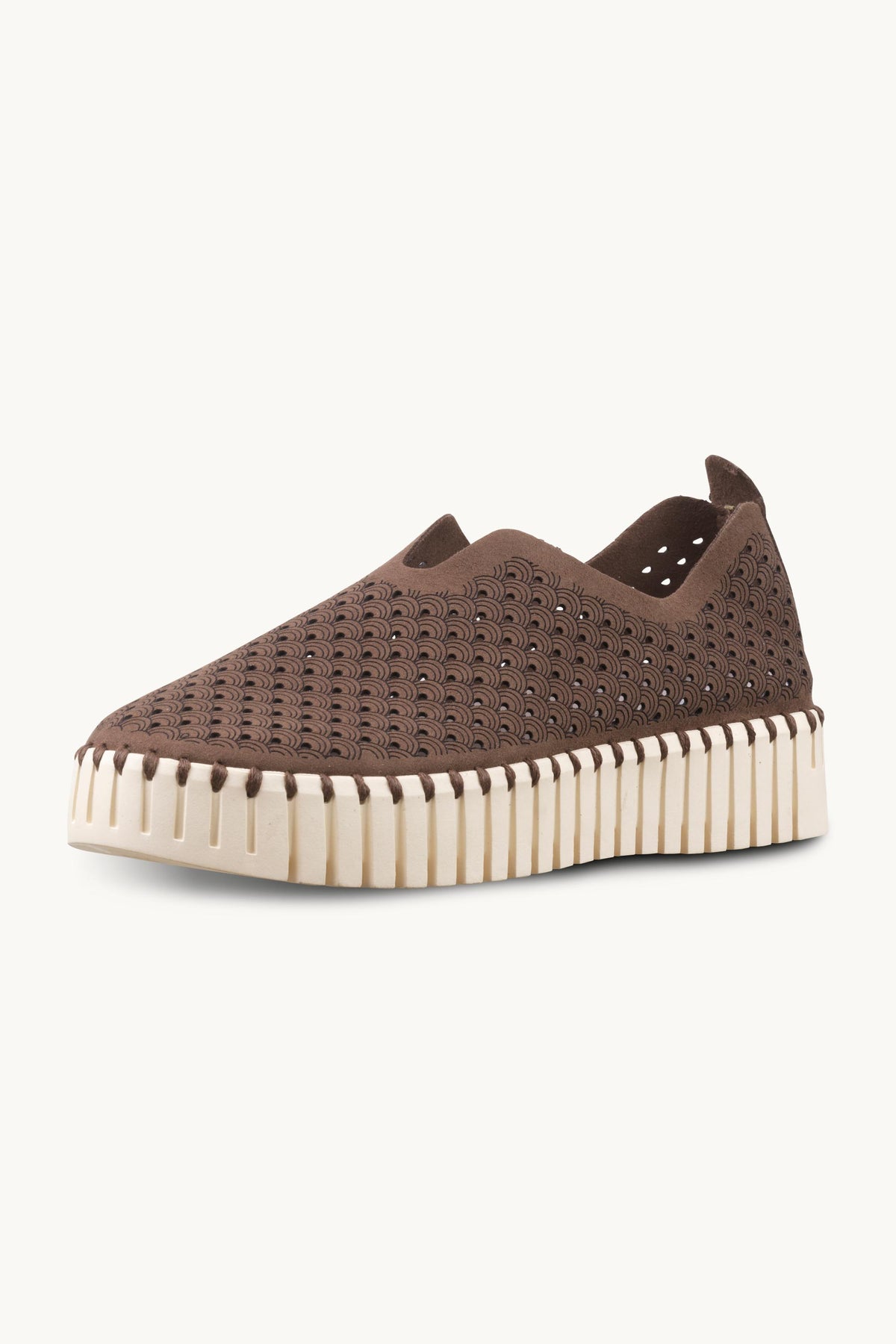 Laser-cut Slip-on Shoes on Platform Sole - Brown Pearled Ivory
