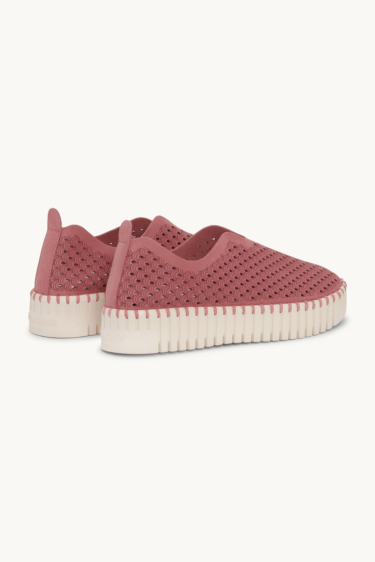 Laser-cut Slip-on Shoes on Platform Sole - Rouge Pearled Ivory
