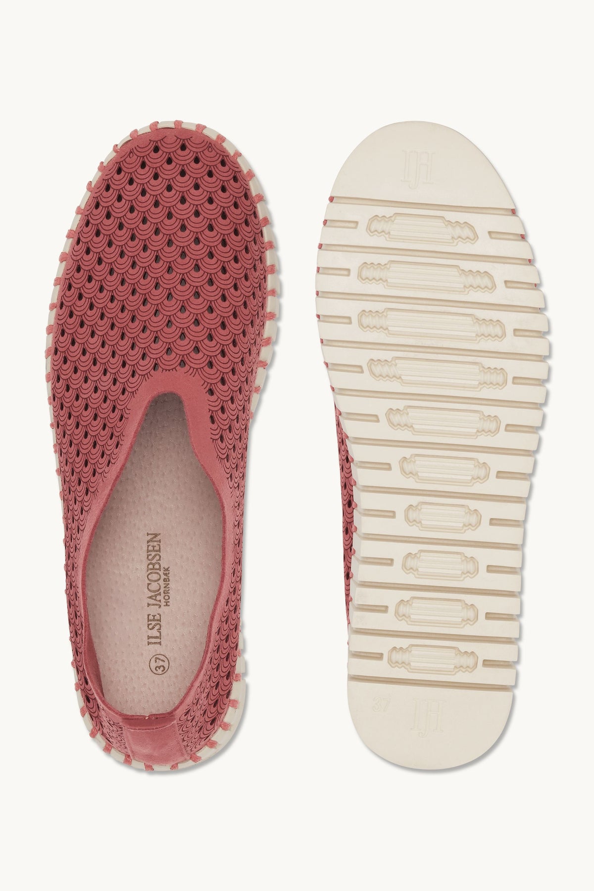 Laser-cut Slip-on Shoes on Platform Sole - Rouge Pearled Ivory