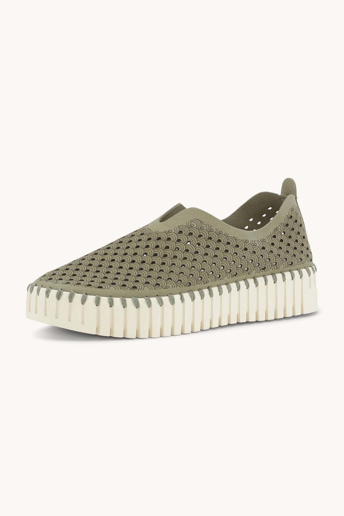 Laser-cut Slip-on Shoes on Platform Sole - Army