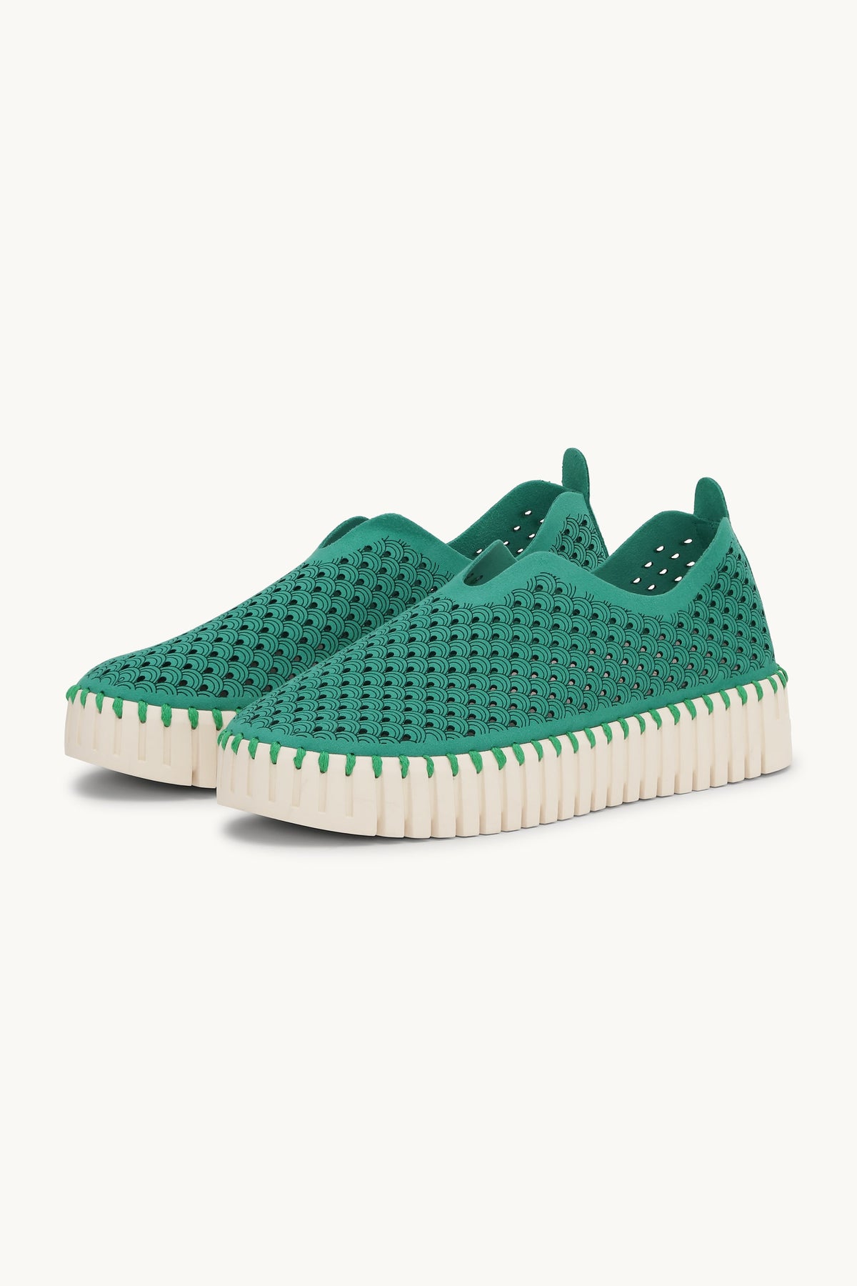 Laser-cut Slip-on Shoes on Platform Sole - Spruce Pearled Ivory