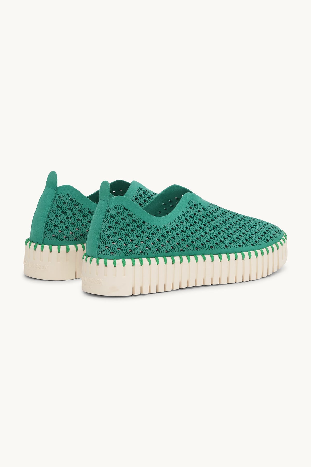 Laser-cut Slip-on Shoes on Platform Sole - Spruce Pearled Ivory
