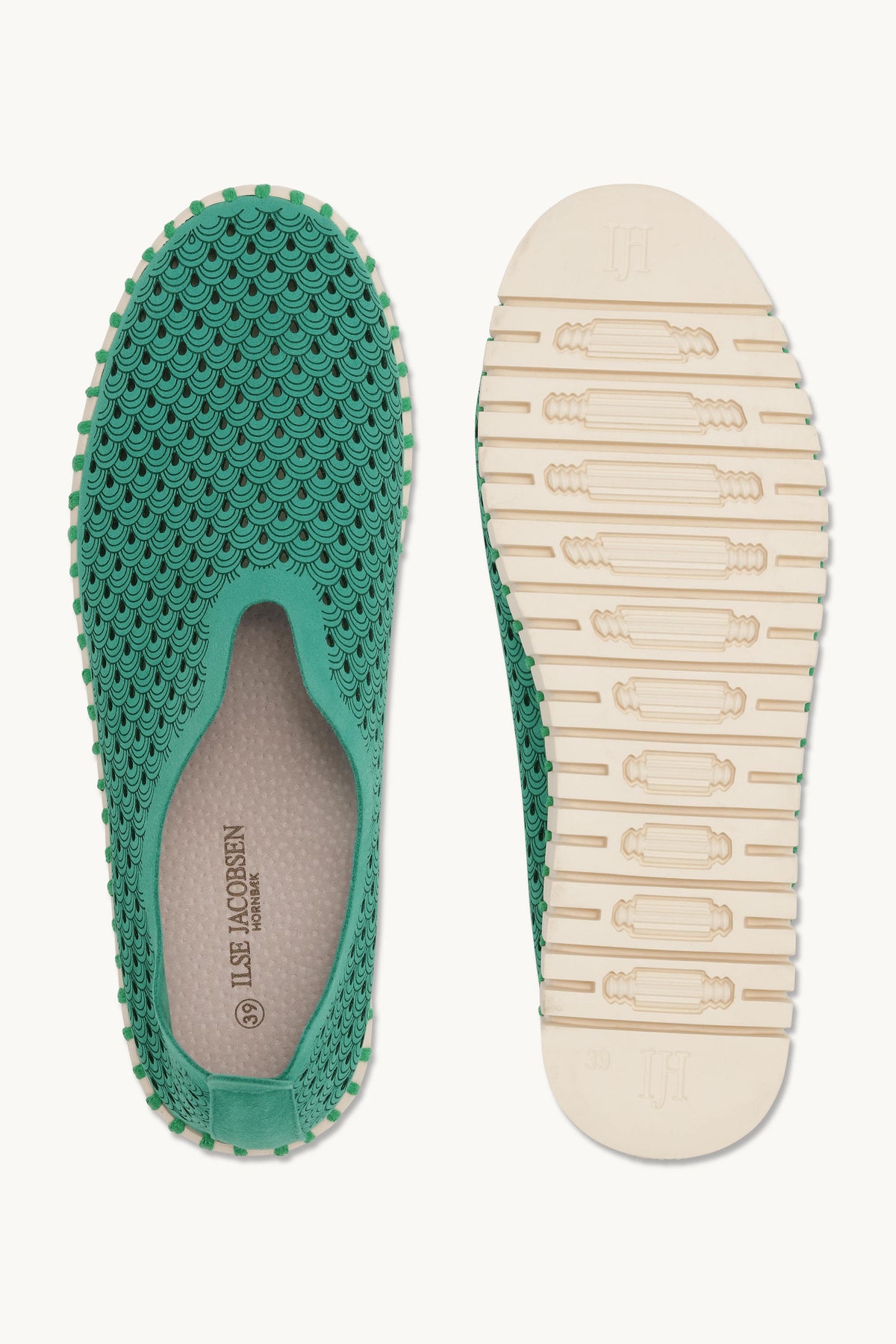 Laser-cut Slip-on Shoes on Platform Sole - Spruce Pearled Ivory