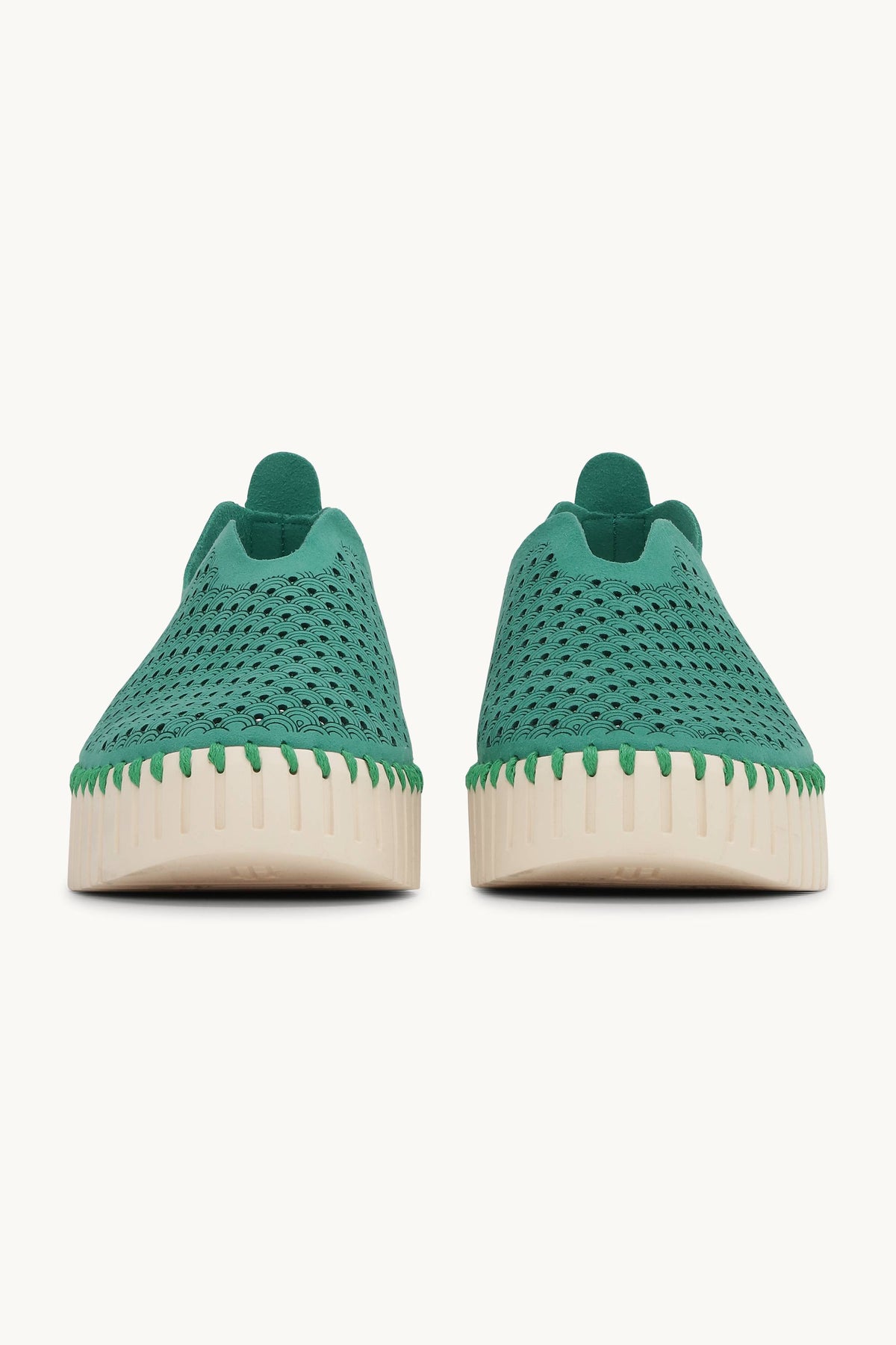Laser-cut Slip-on Shoes on Platform Sole - Spruce Pearled Ivory