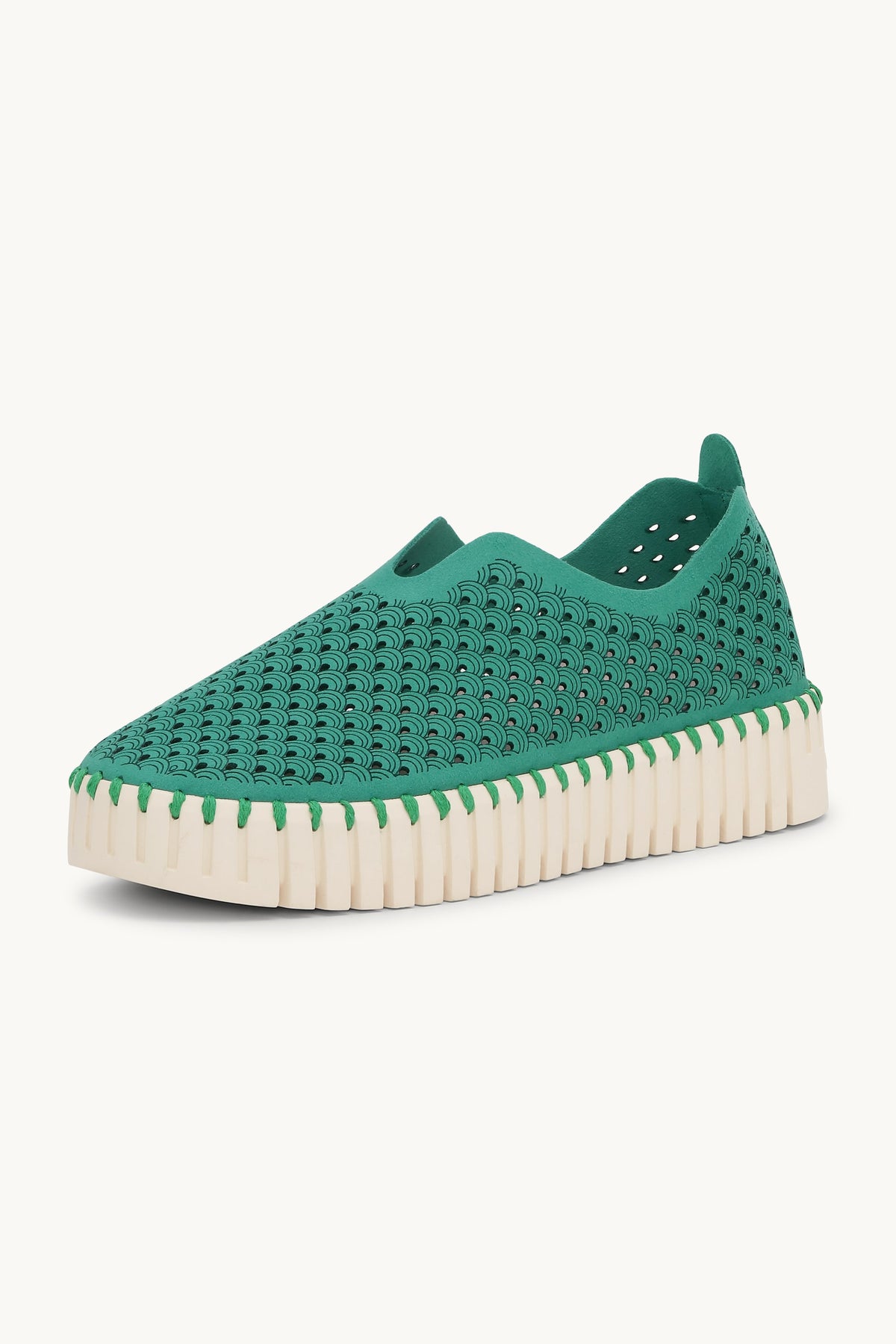Laser-cut Slip-on Shoes on Platform Sole - Spruce Pearled Ivory