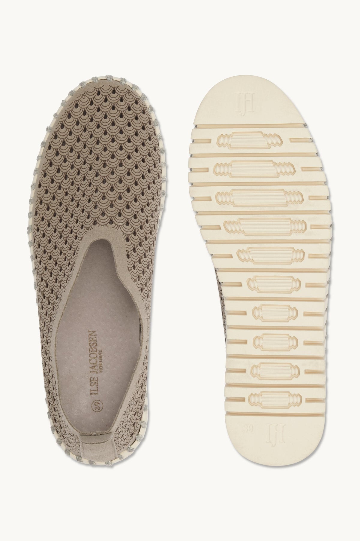 Laser-cut Slip-on Shoes on Platform Sole - Coriander Pearled Ivory
