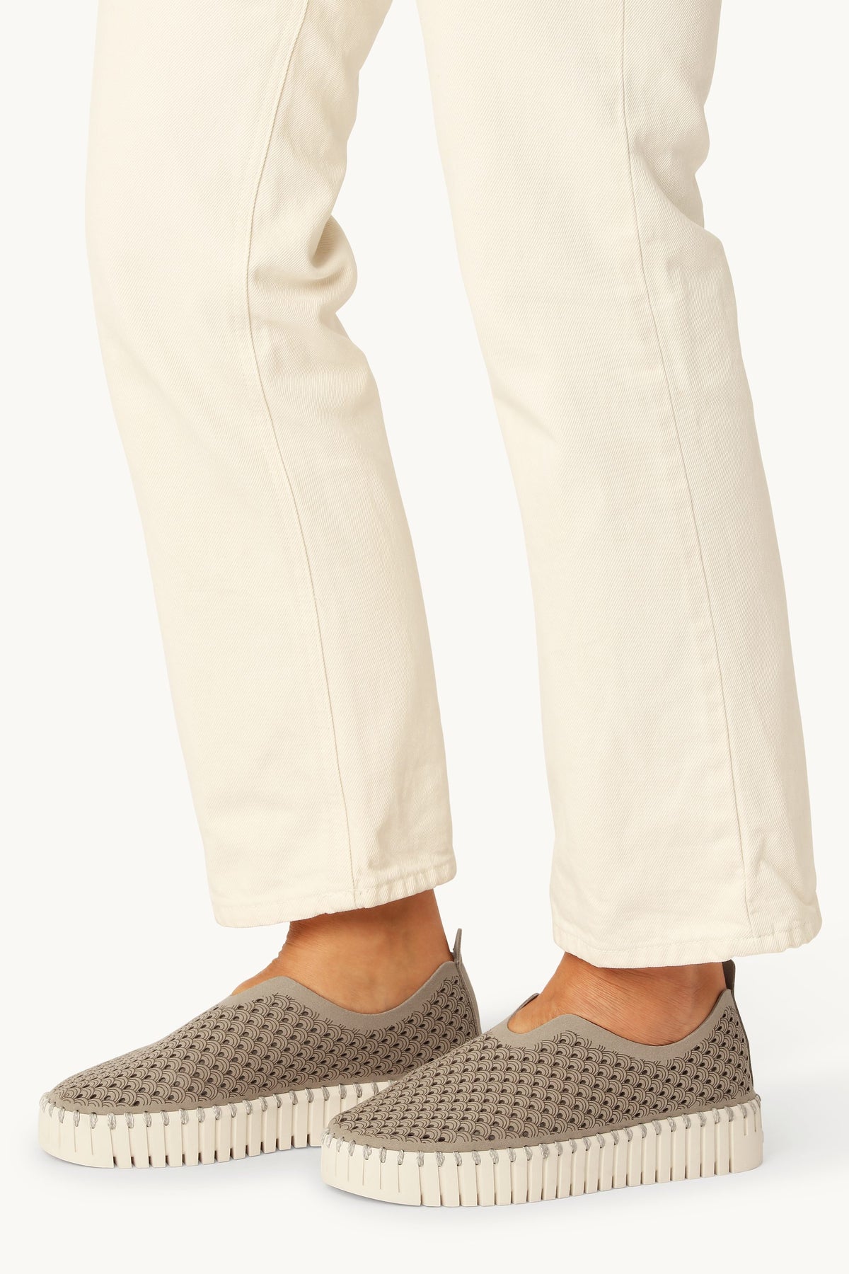 Laser-cut Slip-on Shoes on Platform Sole - Coriander Pearled Ivory