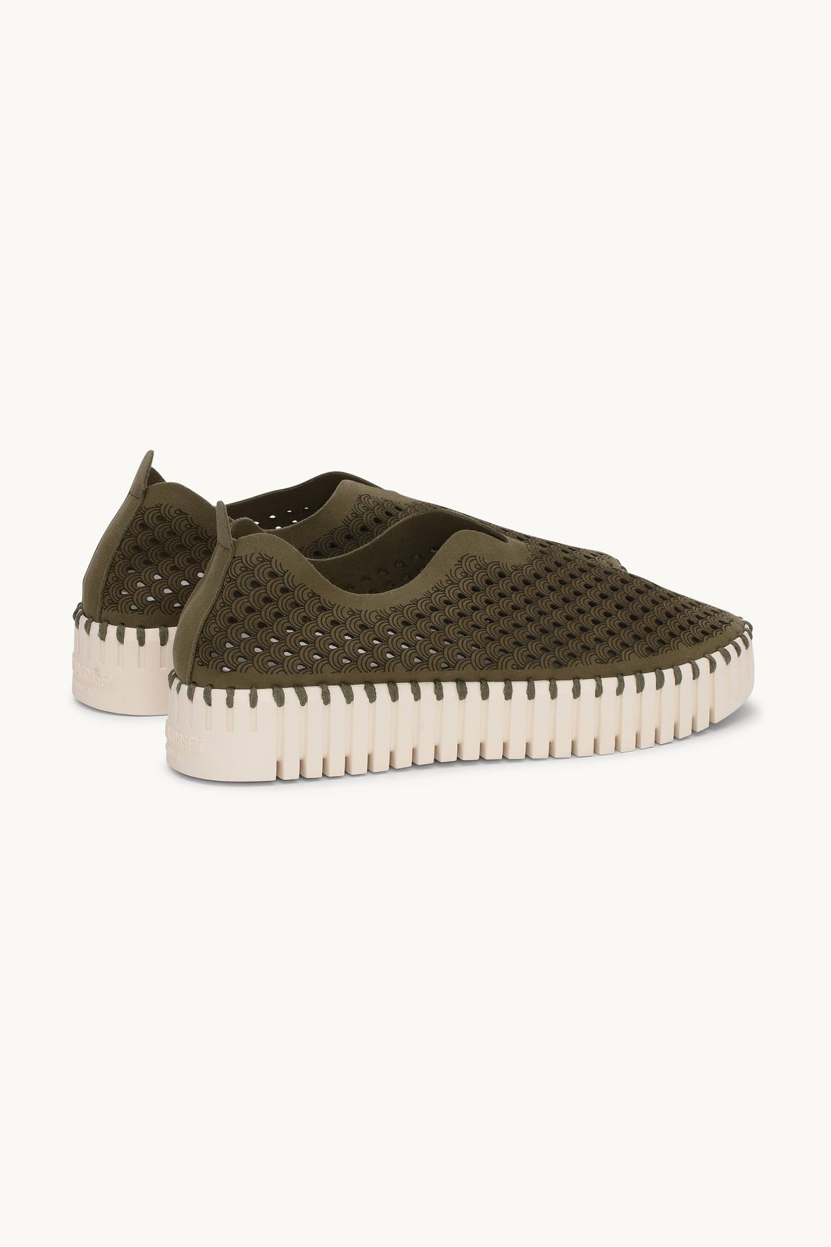 Laser-cut Slip-on Shoes on Platform Sole - Deep Olive