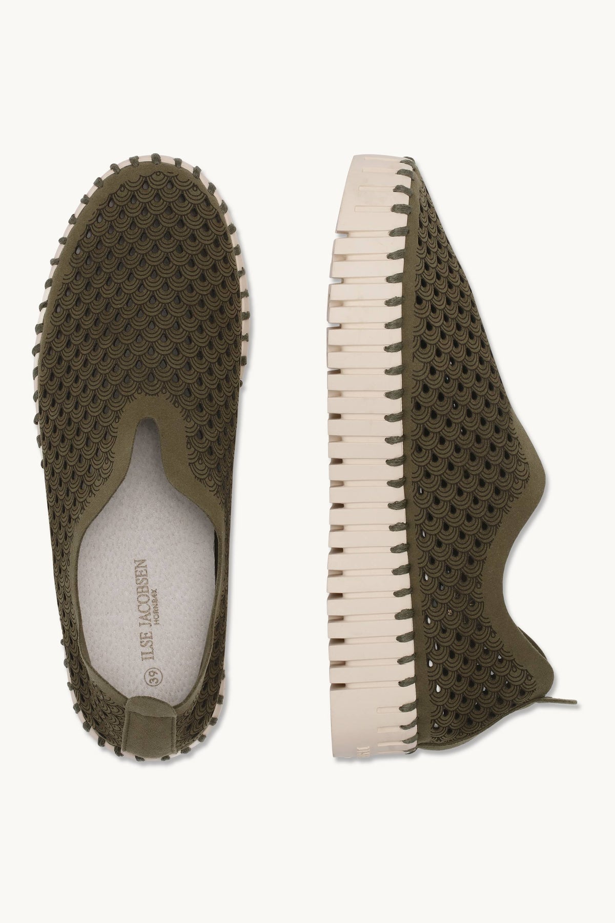 Laser-cut Slip-on Shoes on Platform Sole - Deep Olive