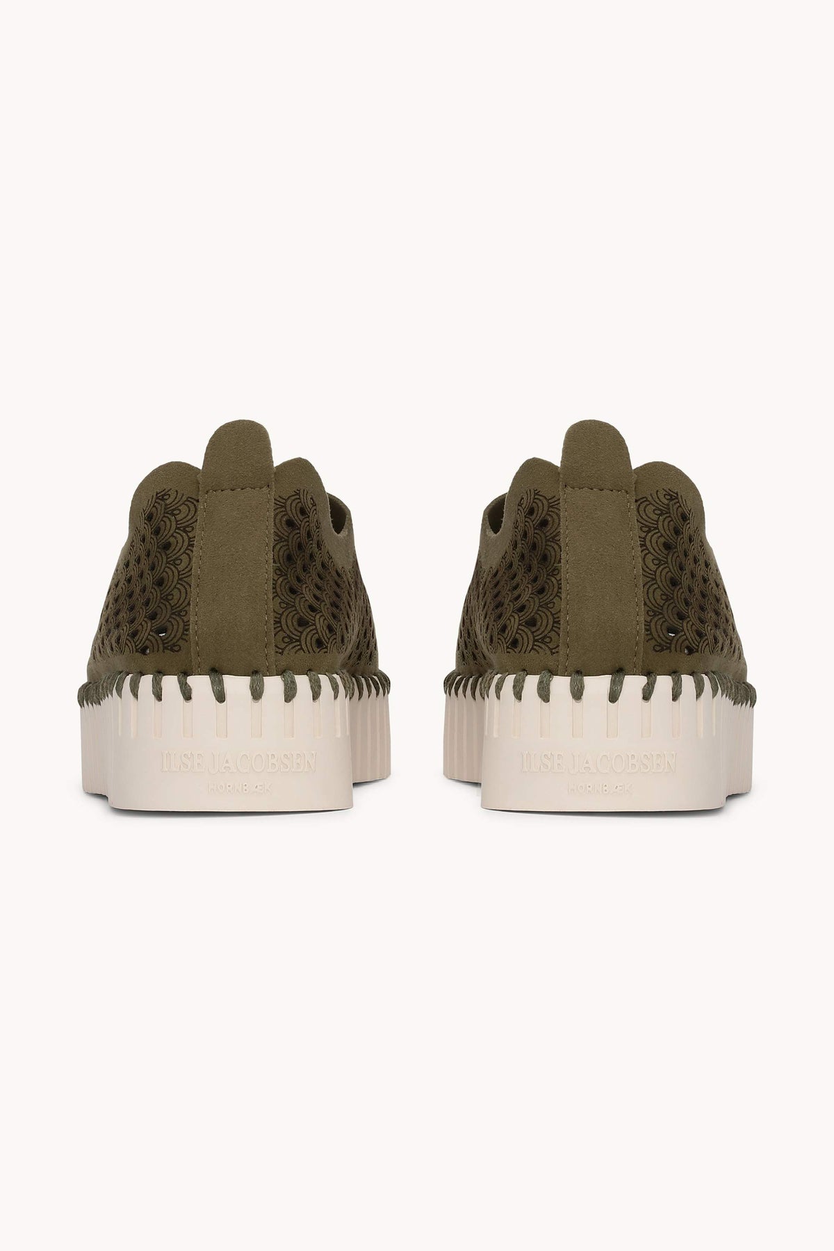 Laser-cut Slip-on Shoes on Platform Sole - Deep Olive