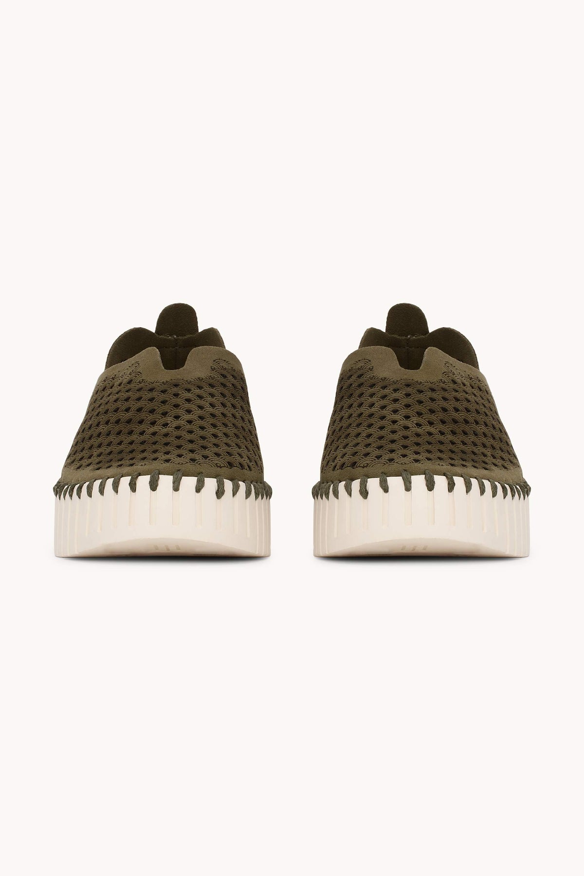 Laser-cut Slip-on Shoes on Platform Sole - Deep Olive