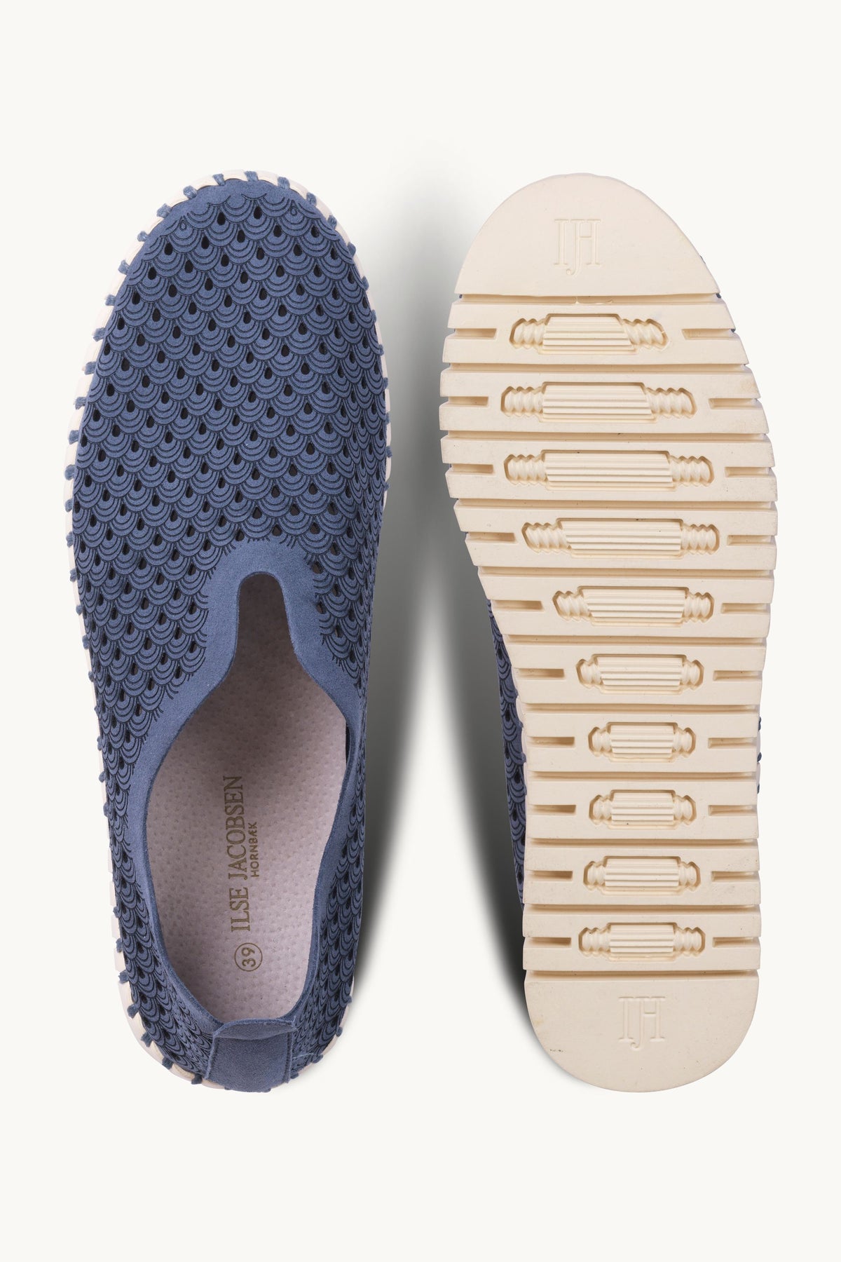 Laser-cut Slip-on Shoes on Platform Sole - Ombre Blue Pearled Ivory