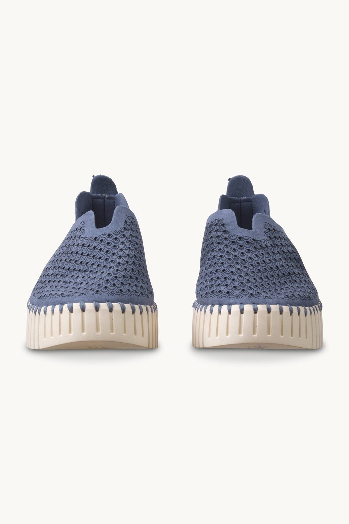 Laser-cut Slip-on Shoes on Platform Sole - Ombre Blue Pearled Ivory