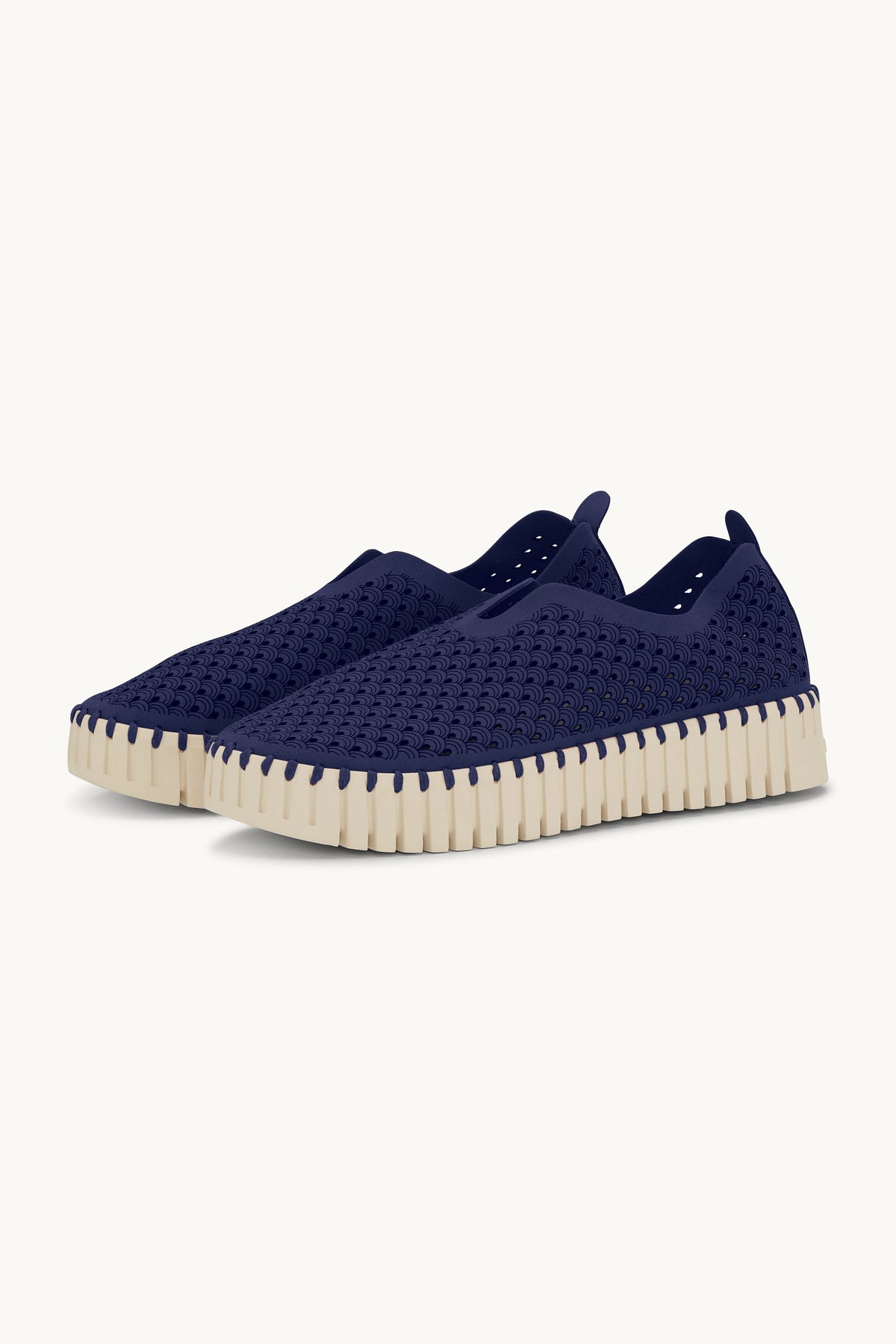 Laser-cut Slip-on Shoes on Platform Sole - Dark Indigo