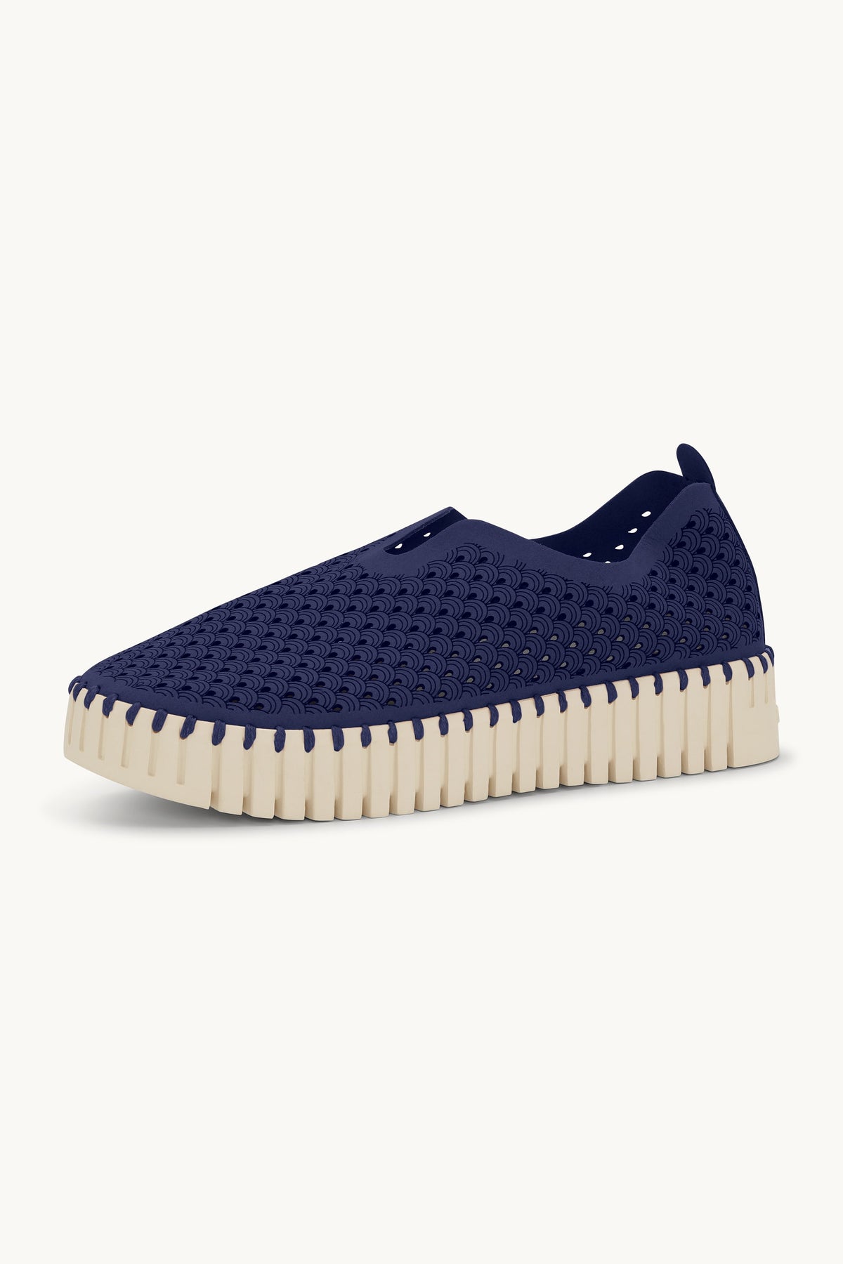 Laser-cut Slip-on Shoes on Platform Sole - Dark Indigo