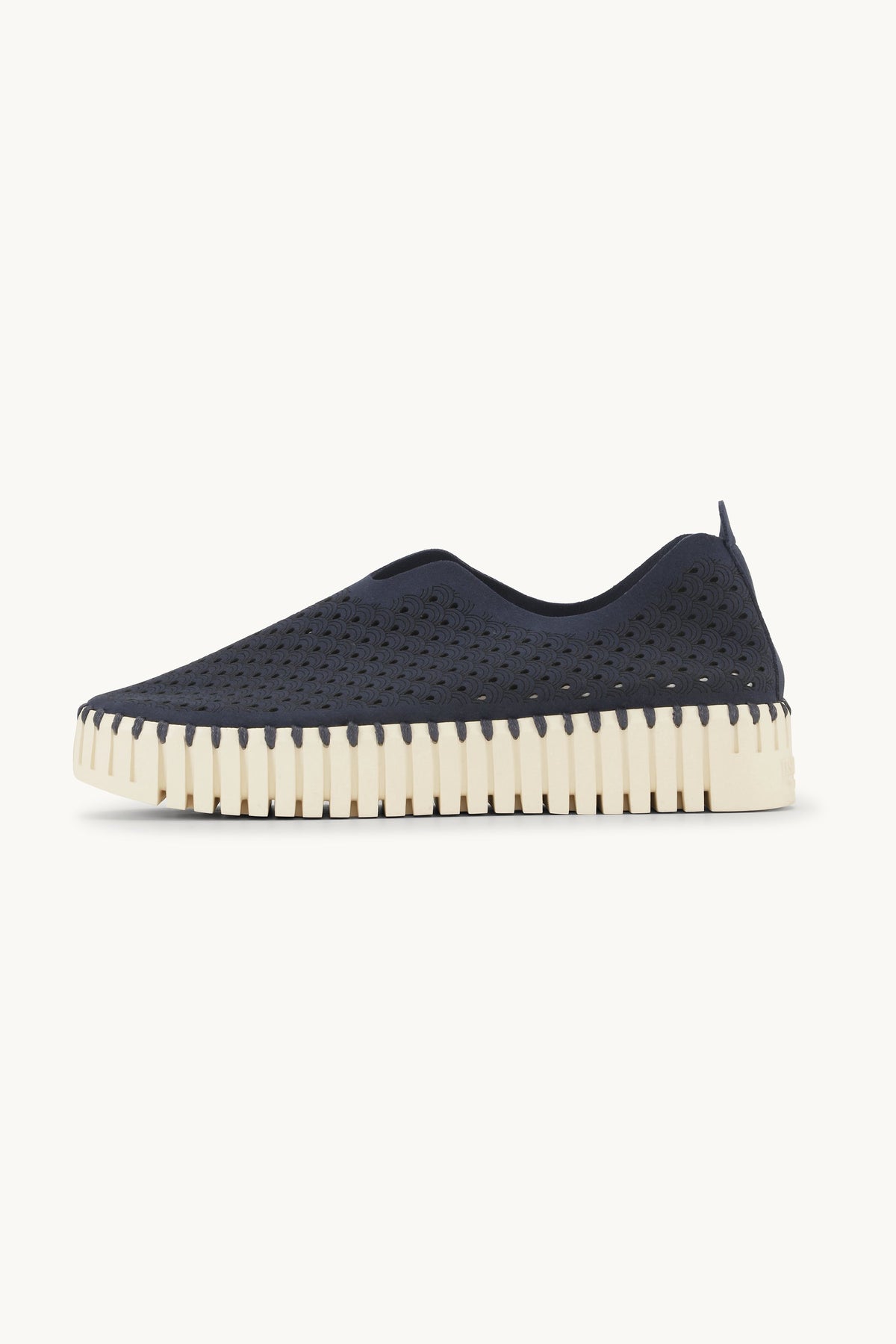Laser-cut Slip-on Shoes on Platform Sole - Dark Indigo