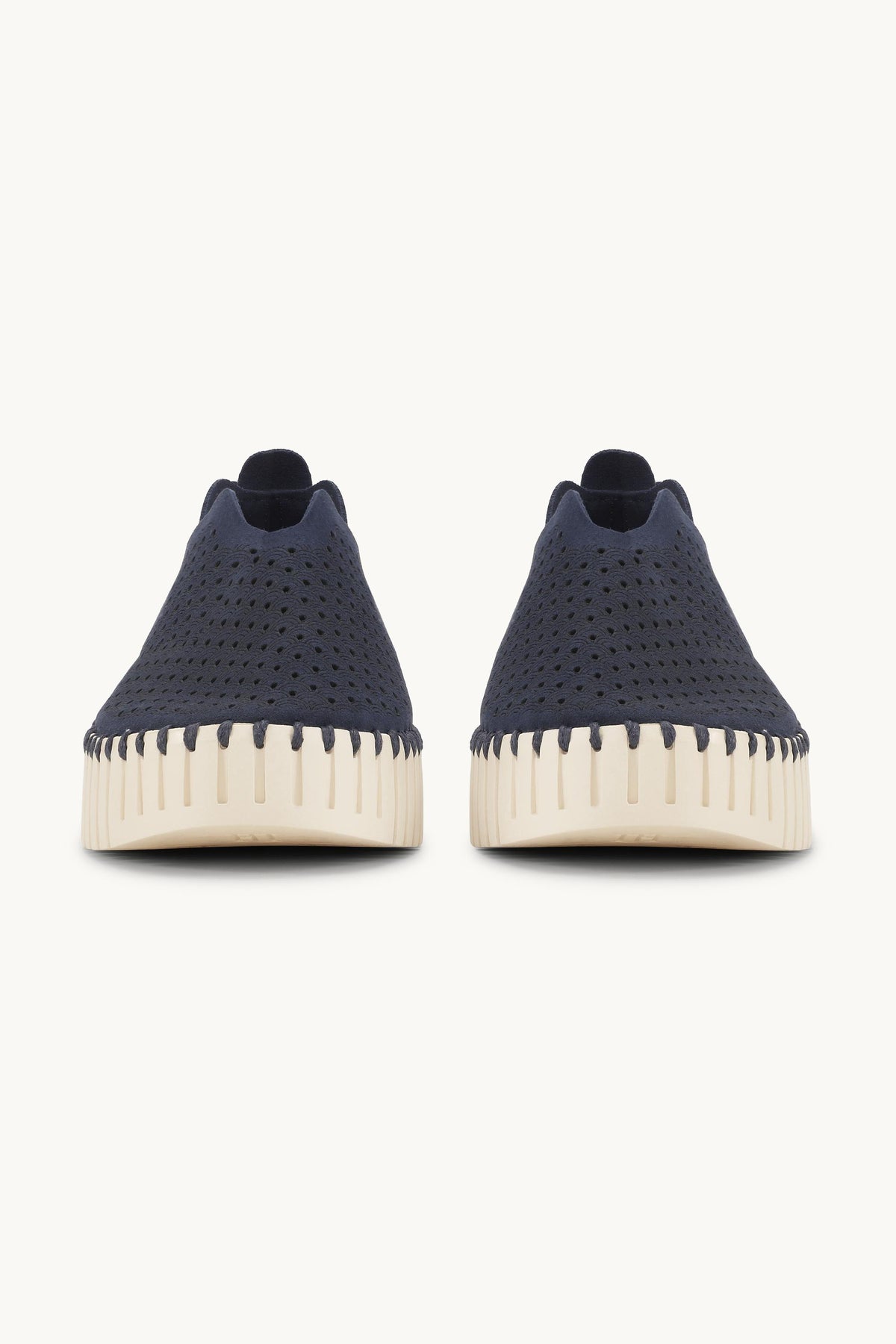 Laser-cut Slip-on Shoes on Platform Sole - Dark Indigo