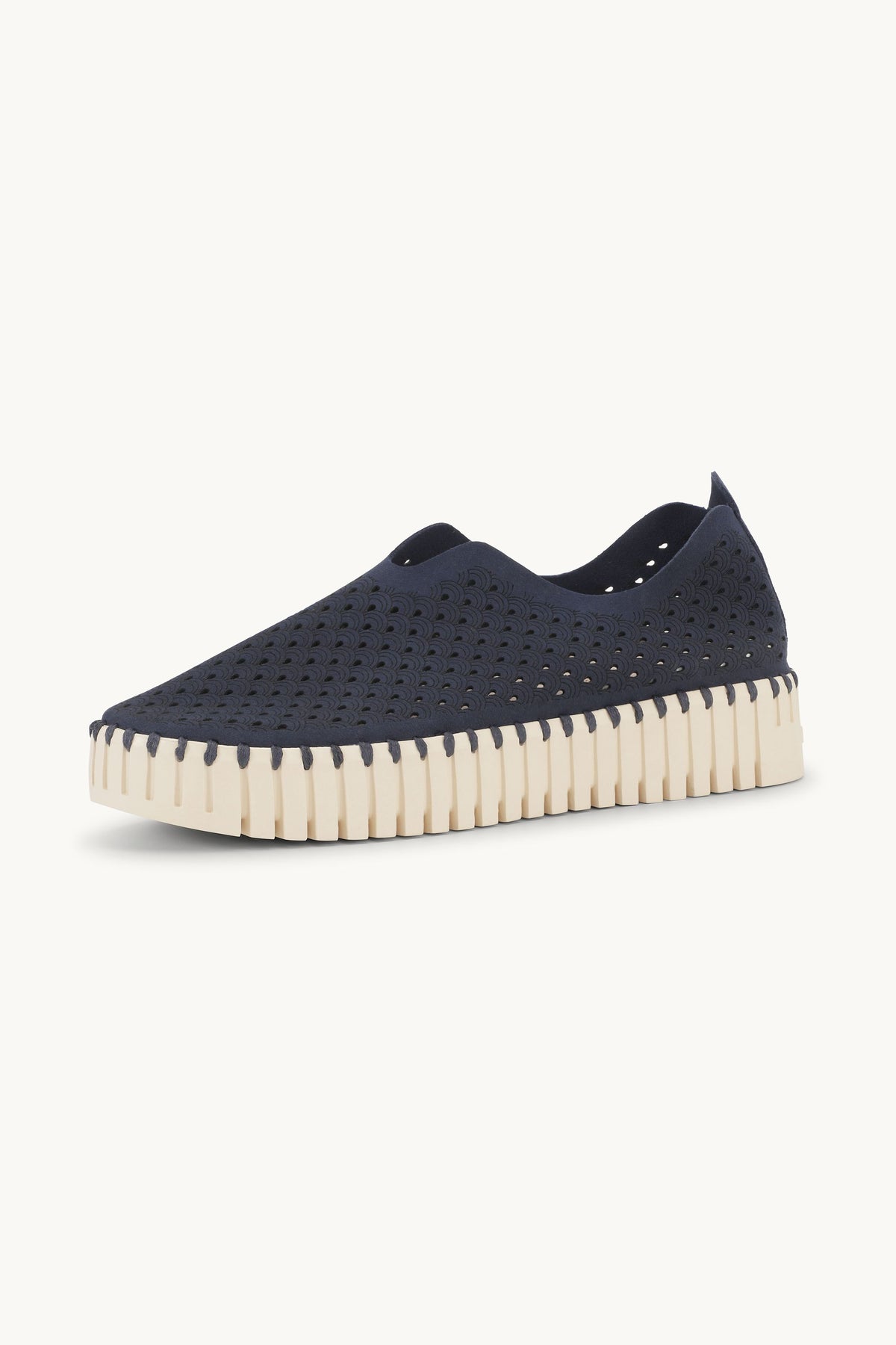 Laser-cut Slip-on Shoes on Platform Sole - Dark Indigo