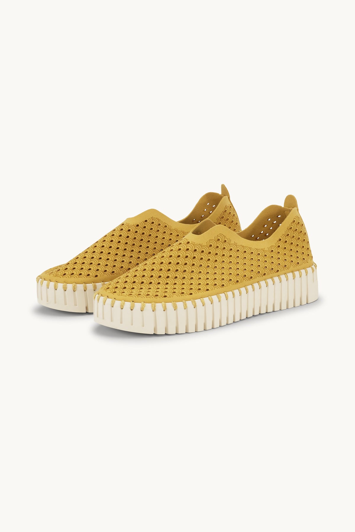 Laser-cut Slip-on Shoes on Platform Sole - Golden Rod