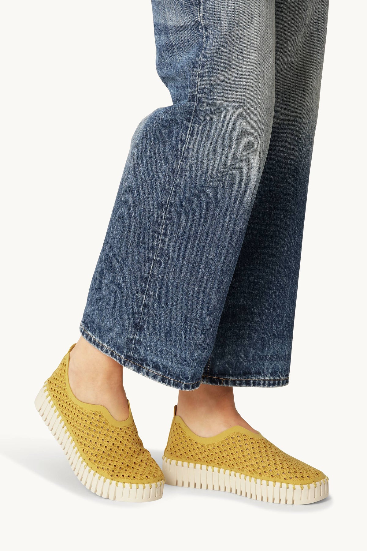 Laser-cut Slip-on Shoes on Platform Sole - Golden Rod