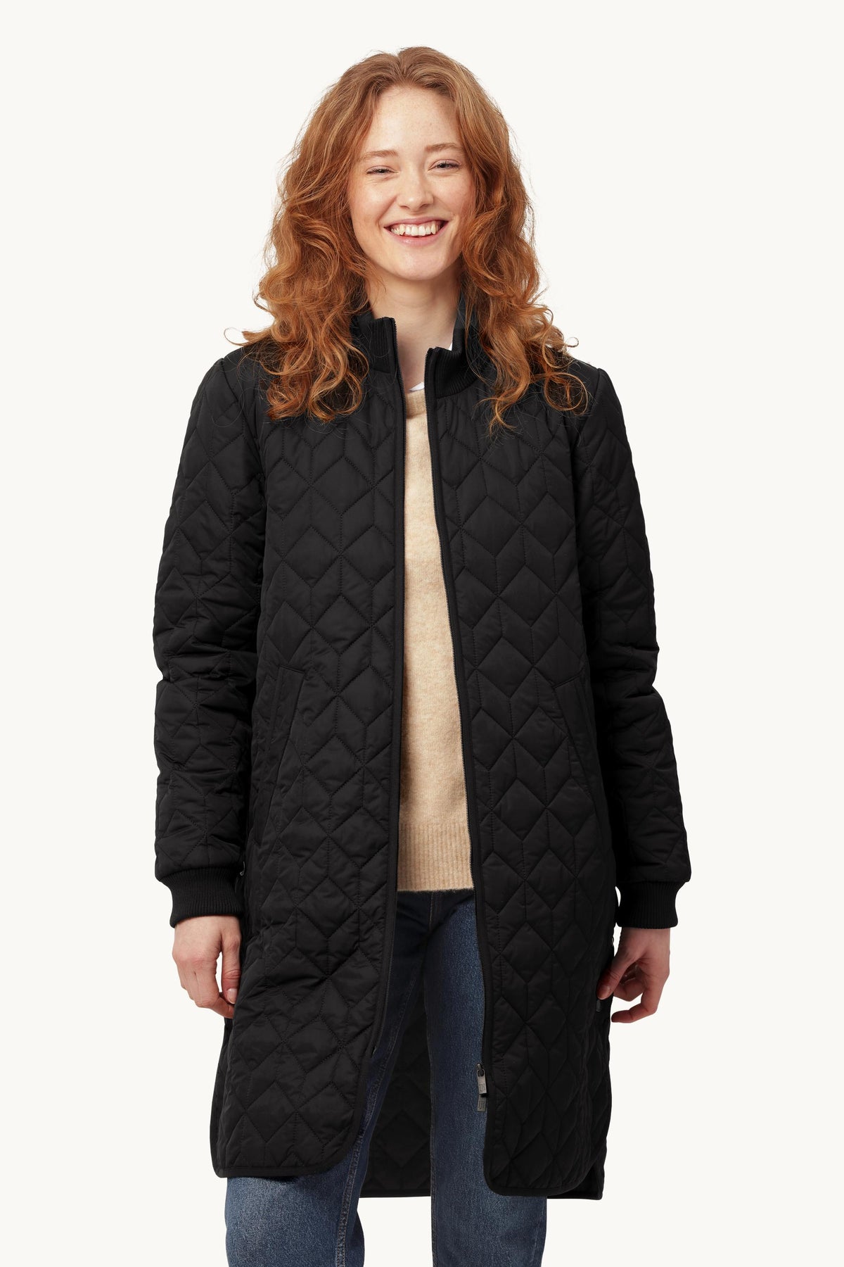 Long A-Lined Quilted Jacket - Black
