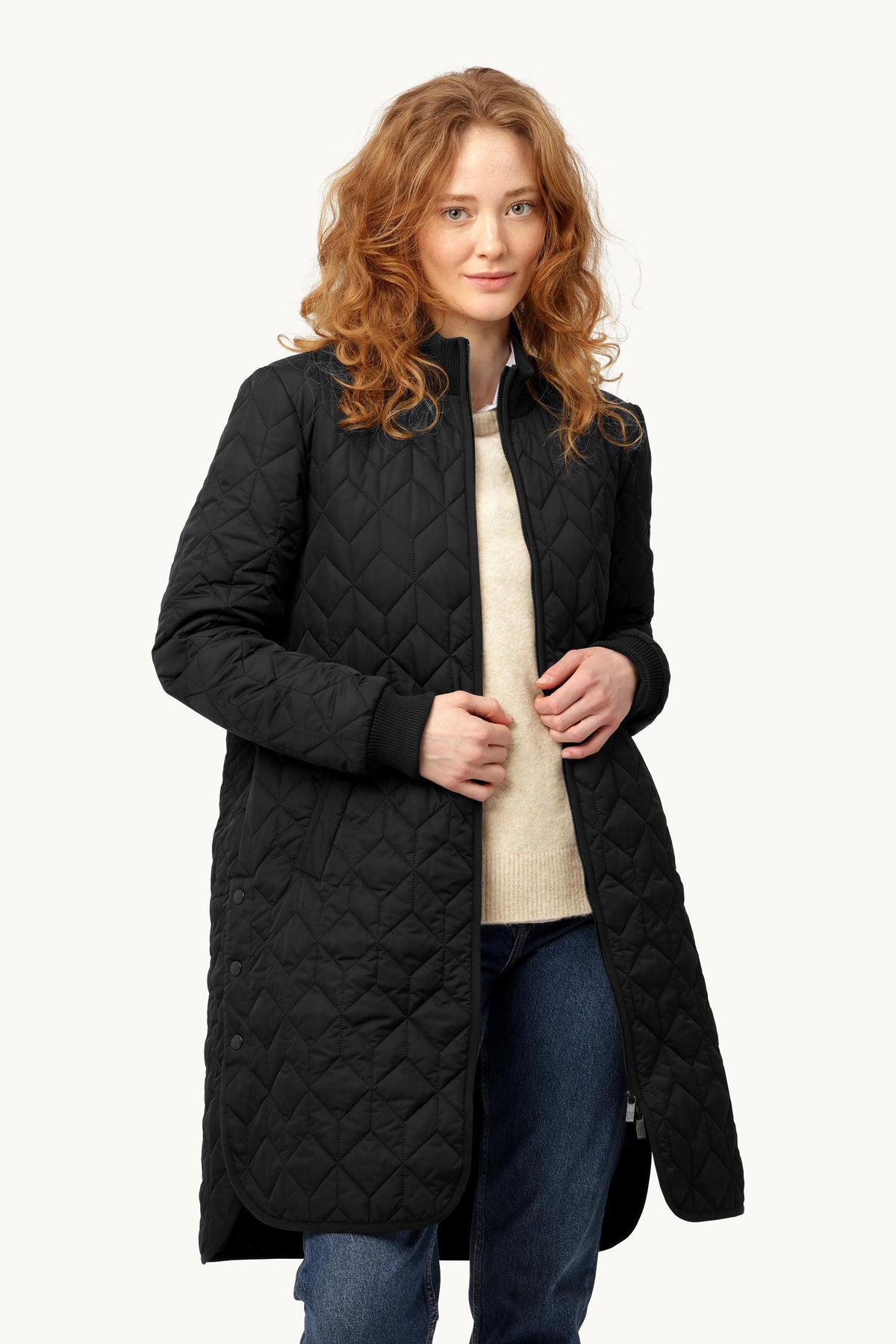 Long A-Lined Quilted Jacket - Black