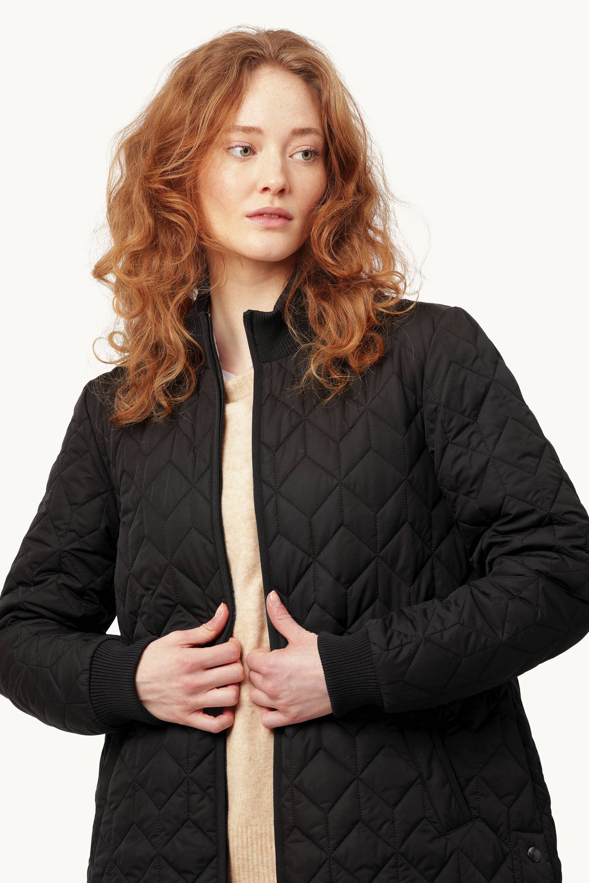 Long A-Lined Quilted Jacket - Black