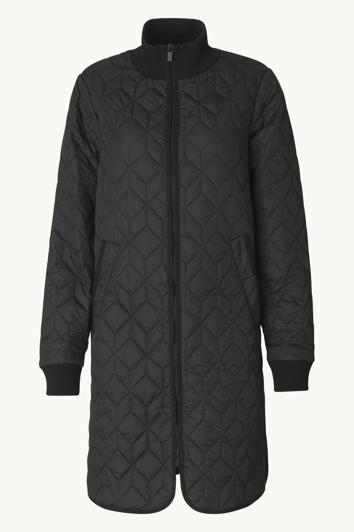 Long A-Lined Quilted Jacket - Black