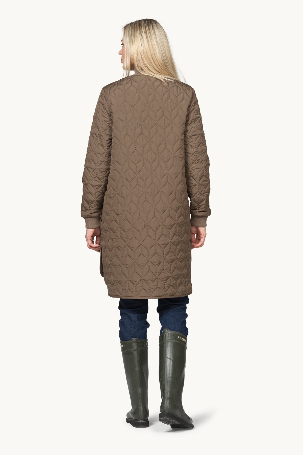 Long A-Lined Quilted Jacket - Mud