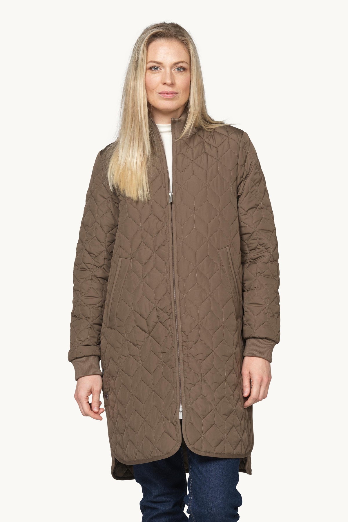 Long A-Lined Quilted Jacket - Mud