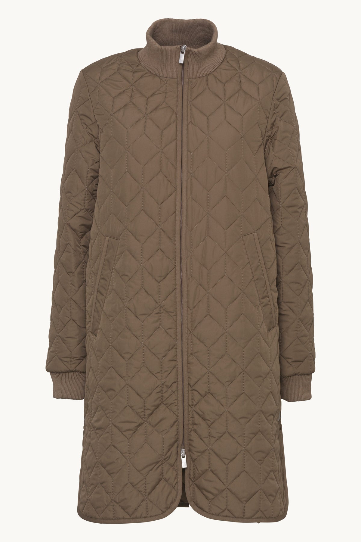 Long A-Lined Quilted Jacket - Mud