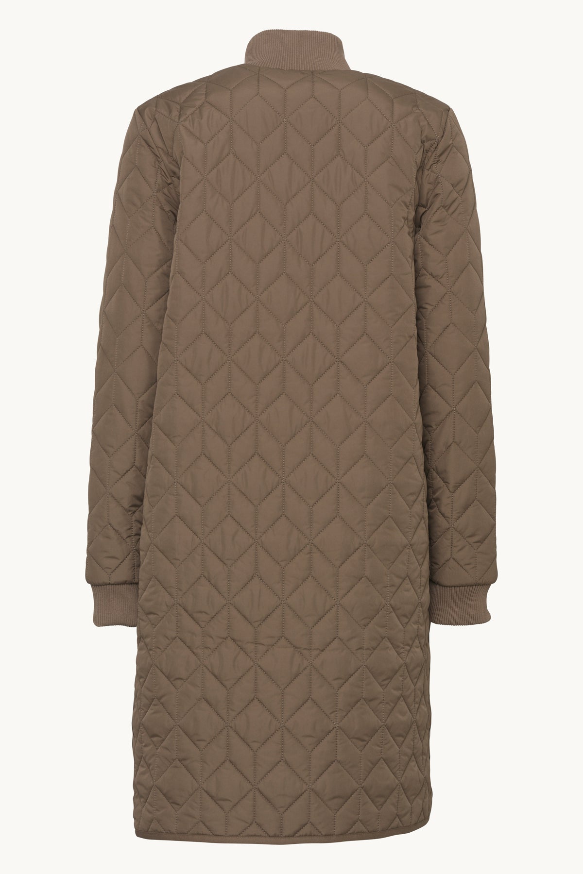 Long A-Lined Quilted Jacket - Mud