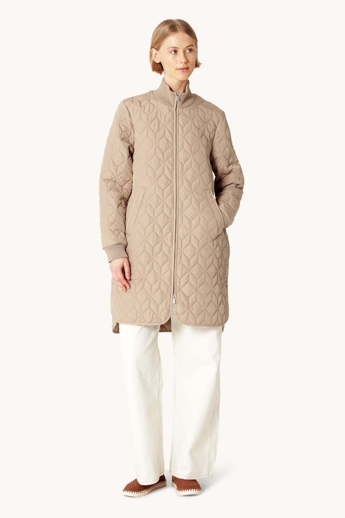 Long A-Lined Quilted Jacket - Wheat