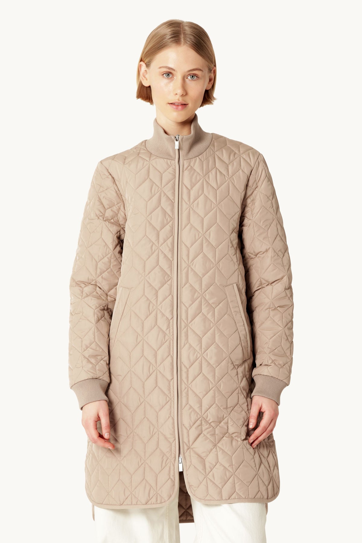 Long A-Lined Quilted Jacket - Wheat