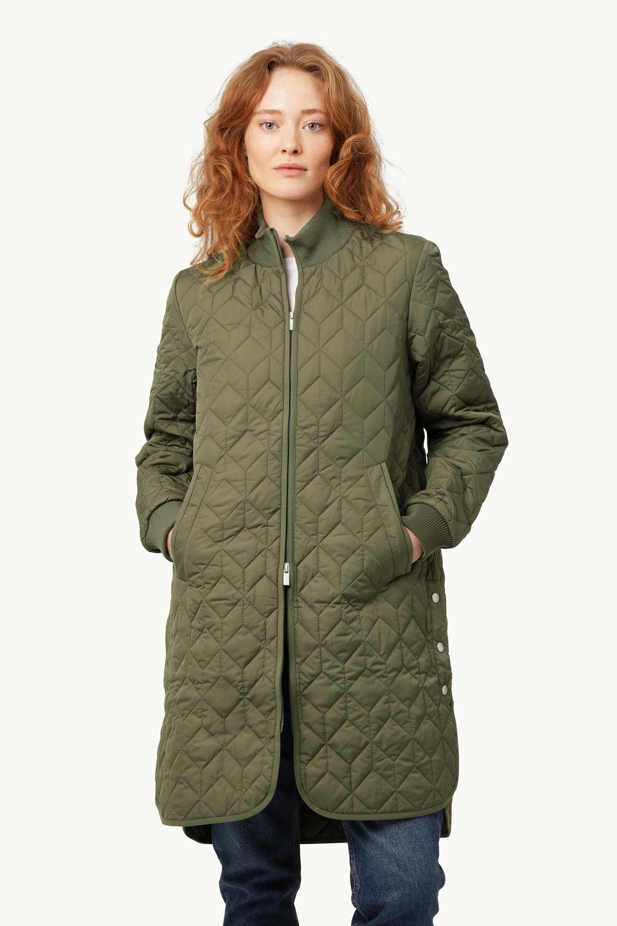 Long A-Lined Quilted Jacket - Army