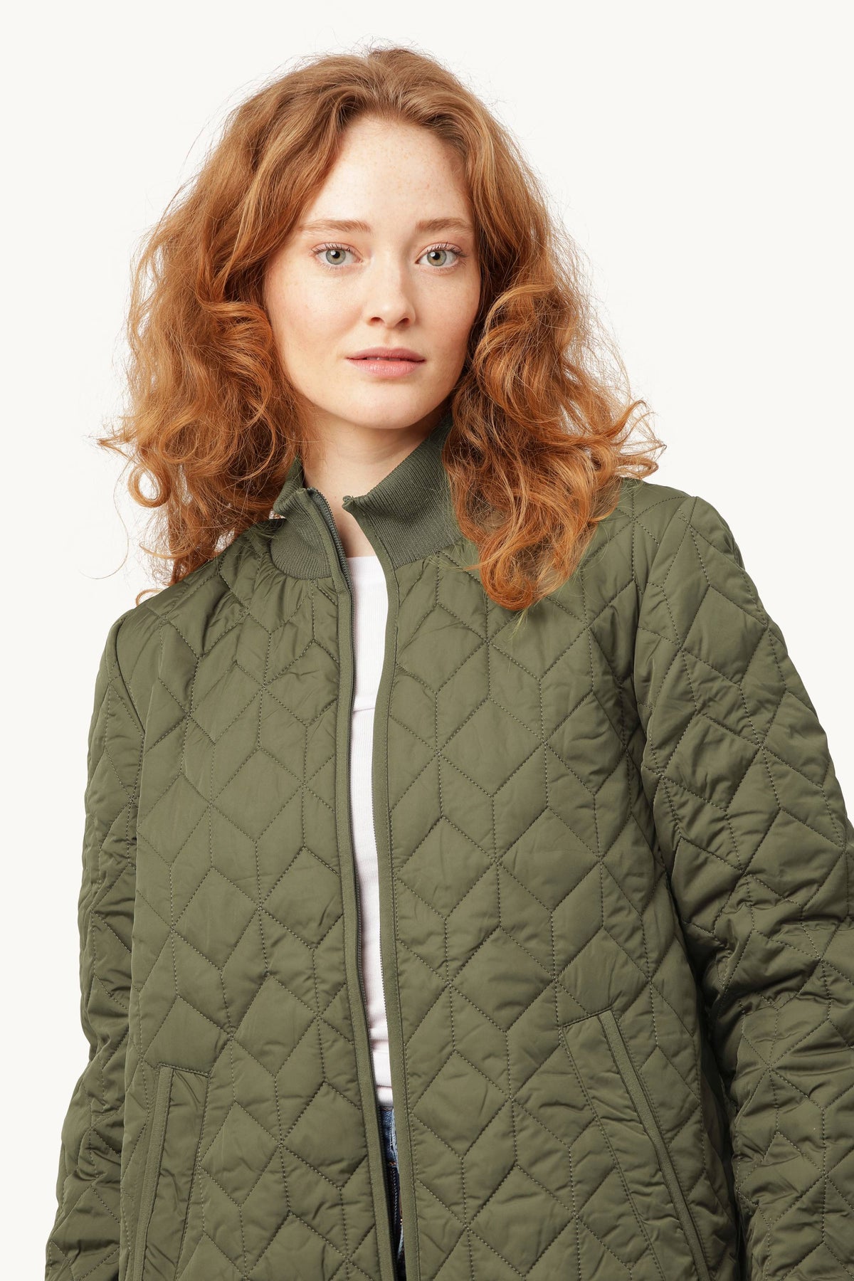 Long A-Lined Quilted Jacket - Army