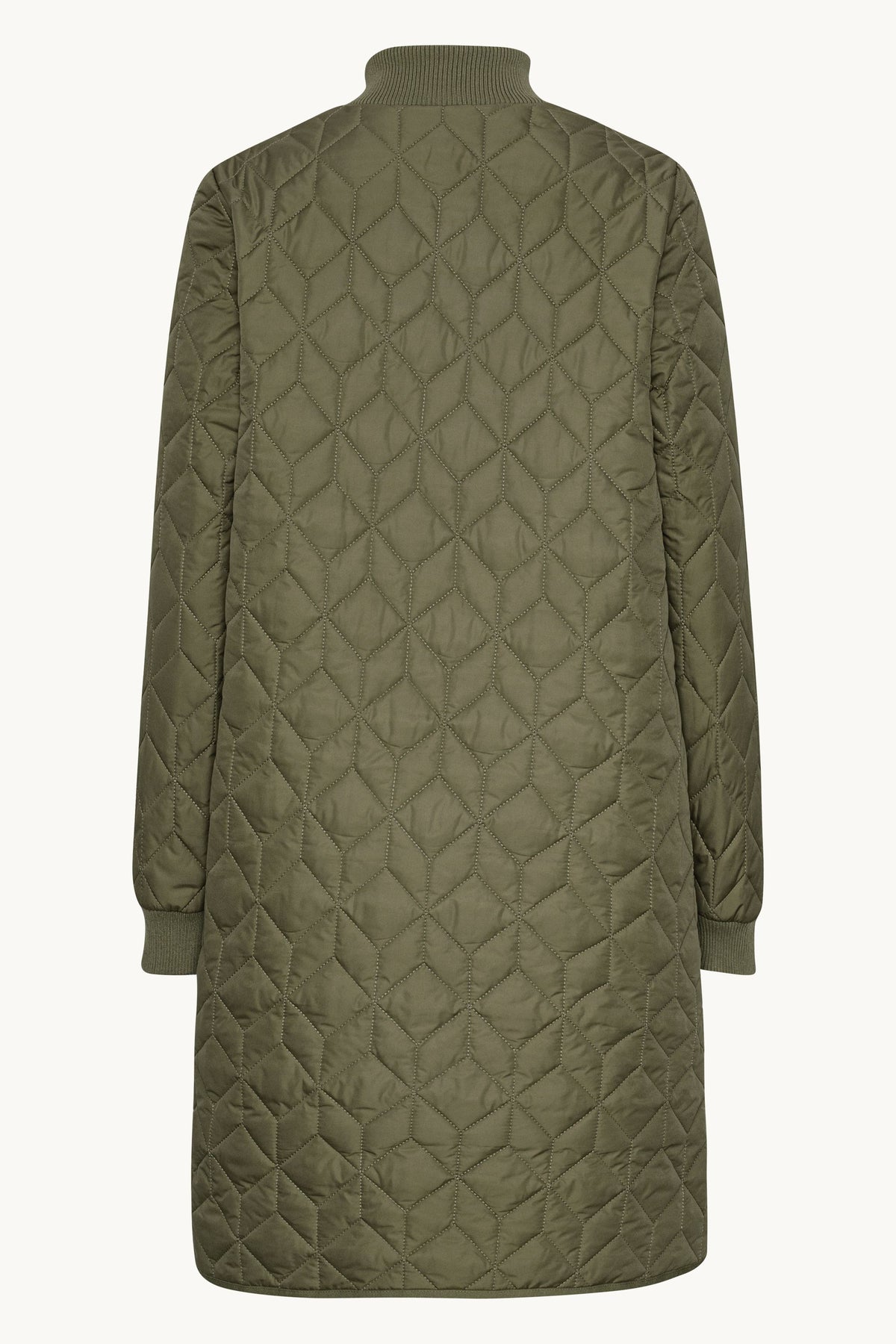 Long A-Lined Quilted Jacket - Army