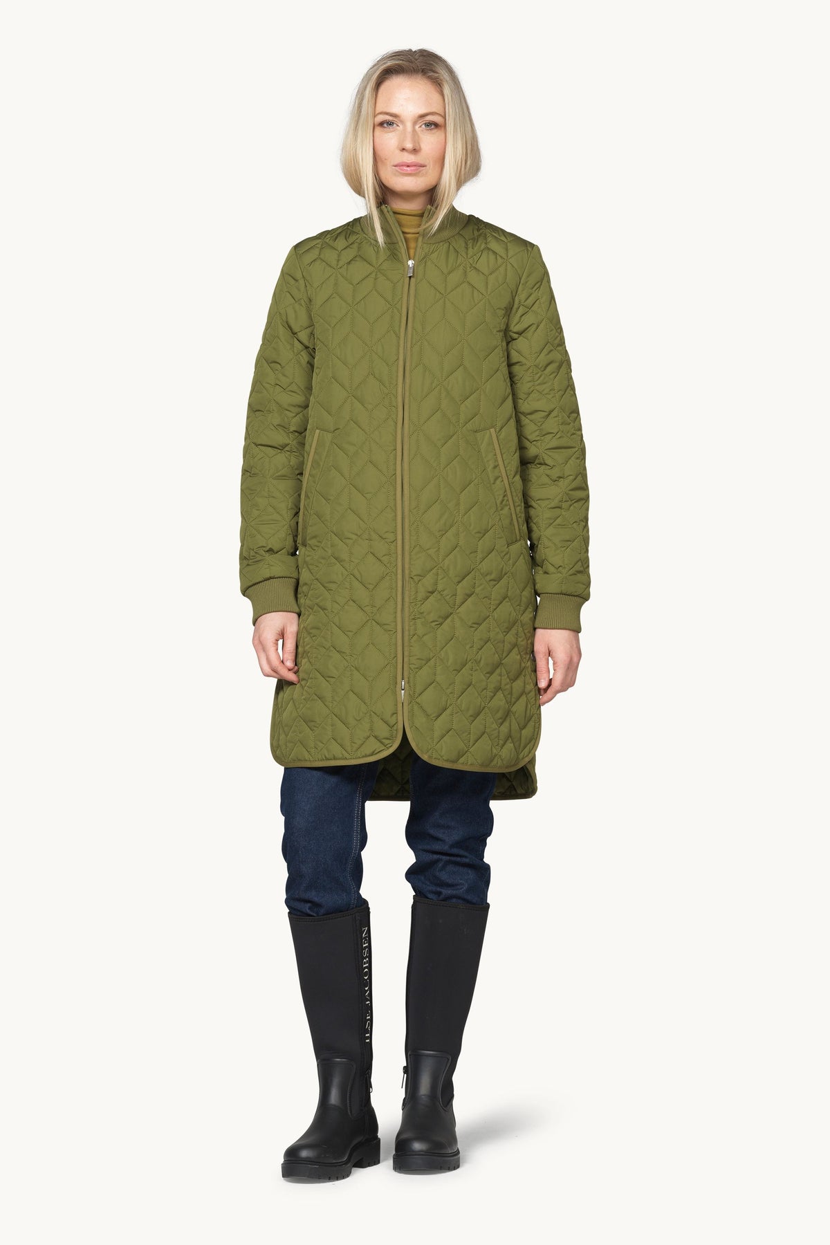 Long A-Lined Quilted Jacket - Sphagnum