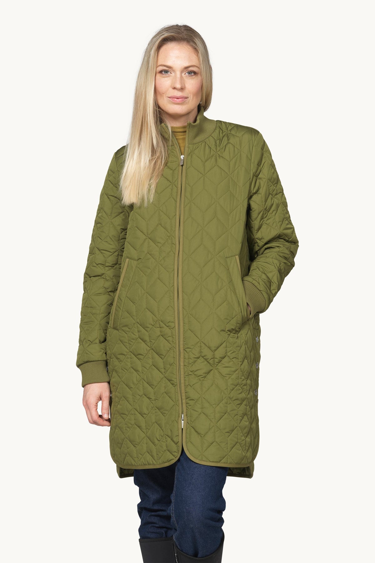 Long A-Lined Quilted Jacket - Sphagnum