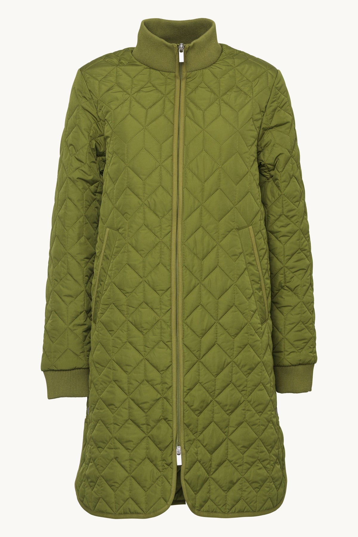 Long A-Lined Quilted Jacket - Sphagnum