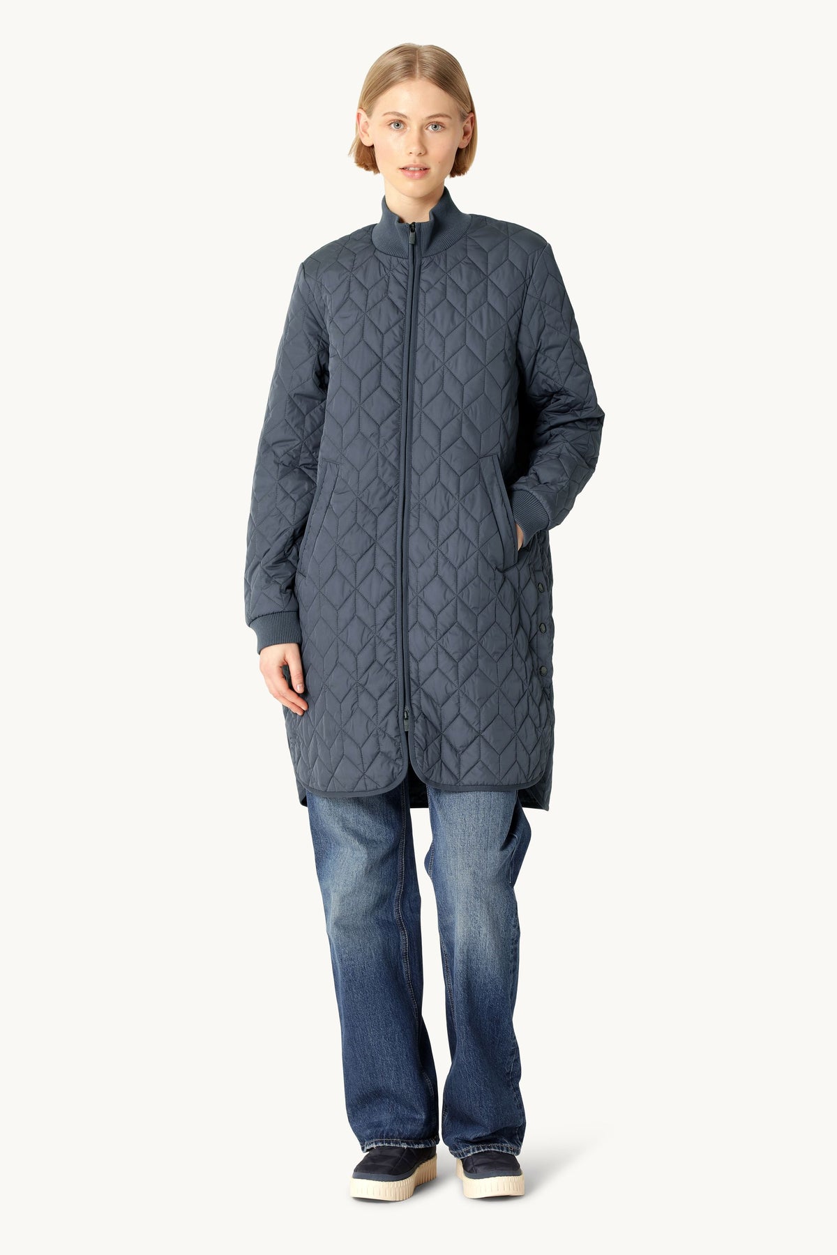Long A-Lined Quilted Jacket - Ombre Blue